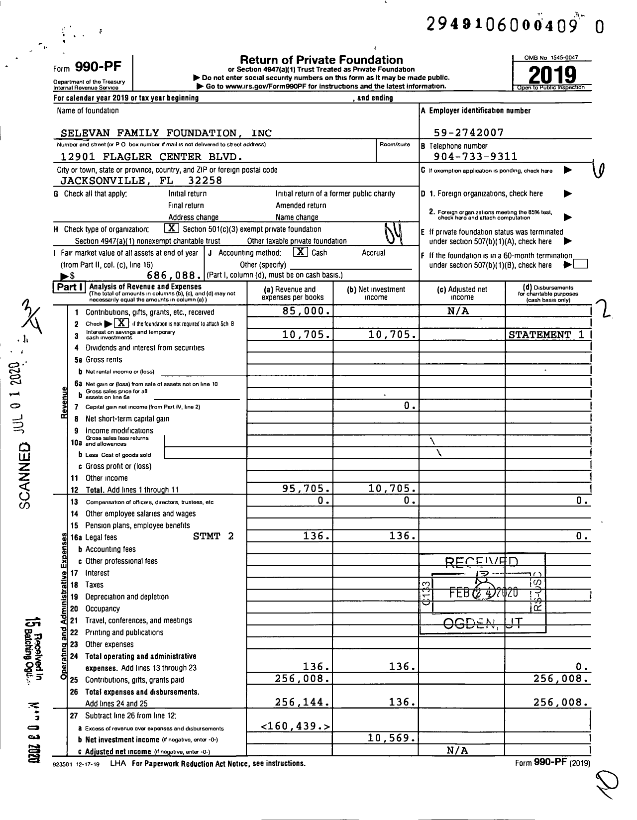 Image of first page of 2019 Form 990PR for Selevan Family Foundation