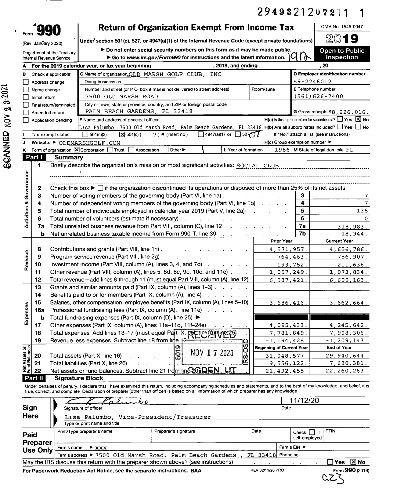 Image of first page of 2019 Form 990O for Old Marsh Golf Club