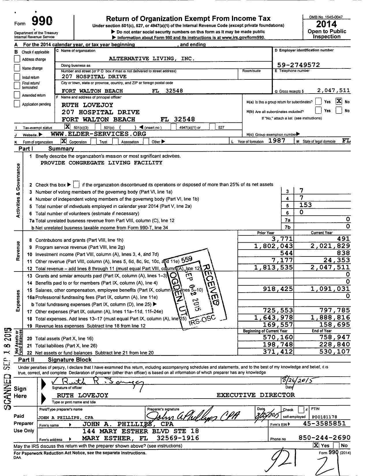 Image of first page of 2014 Form 990 for Alternative Living