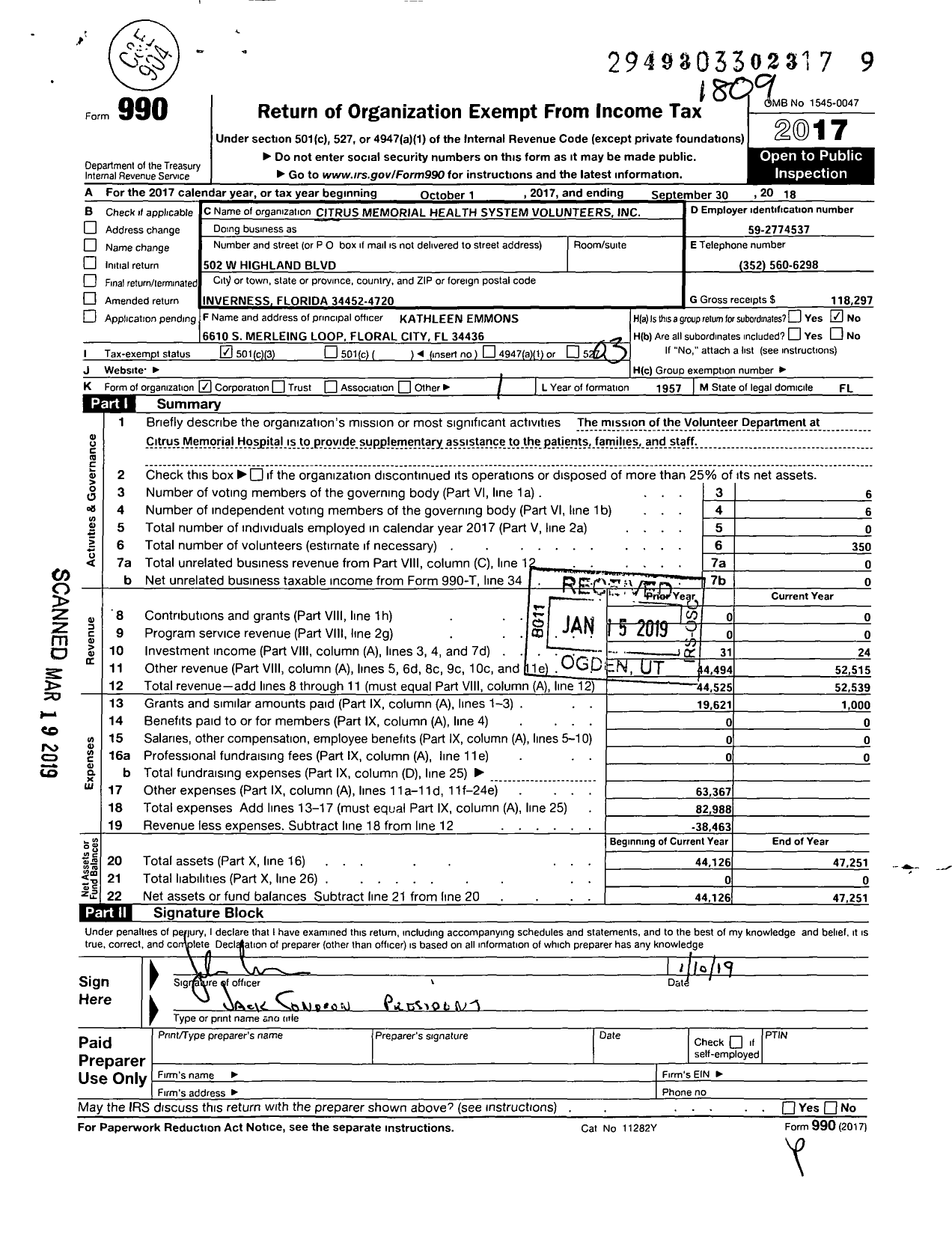 Image of first page of 2017 Form 990 for Citrus Memorial Health System Volunteers