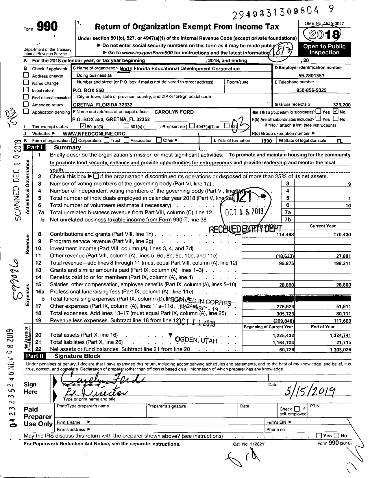 Image of first page of 2018 Form 990 for North Florida Educational Development Corporation