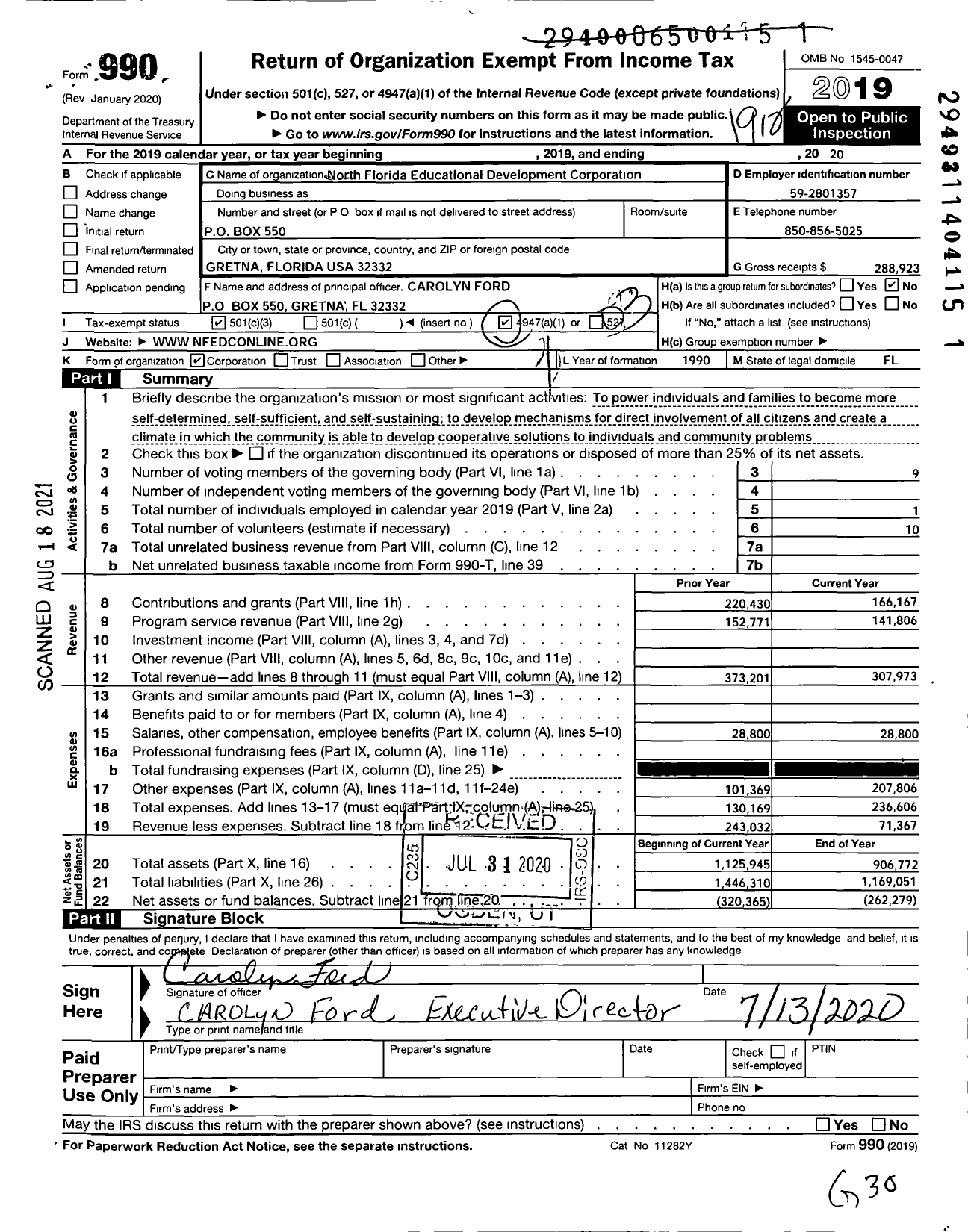 Image of first page of 2019 Form 990 for North Florida Educational Development Corporation