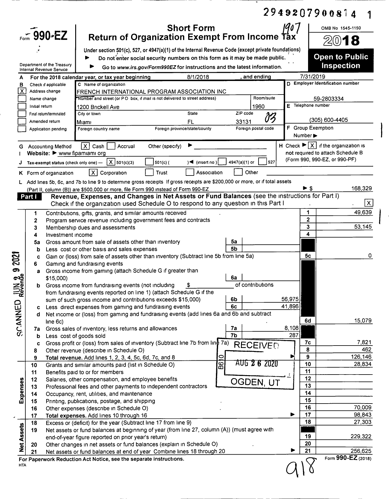 Image of first page of 2018 Form 990EZ for French International Program Association