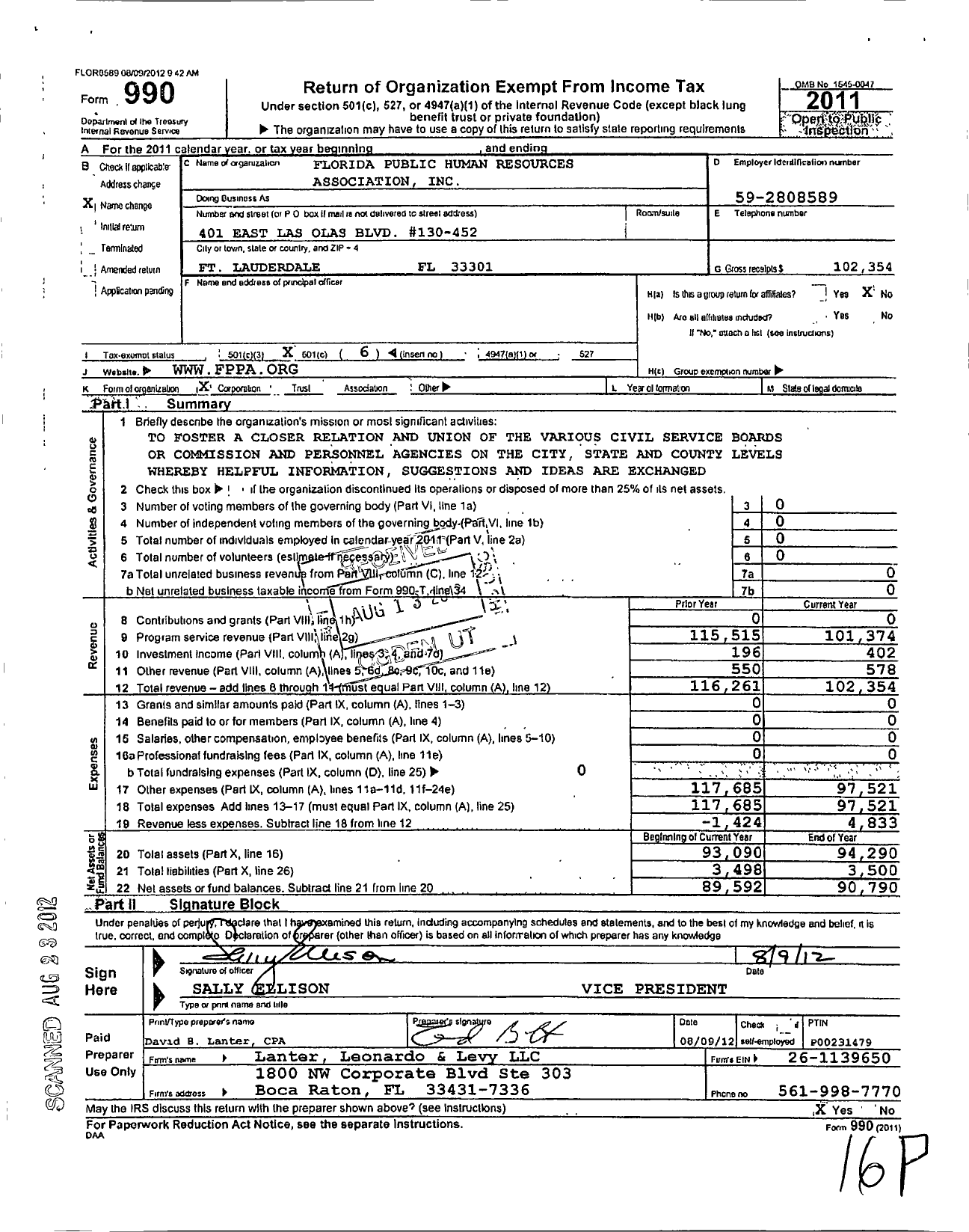 Image of first page of 2011 Form 990O for Florida Public Human Resources Association