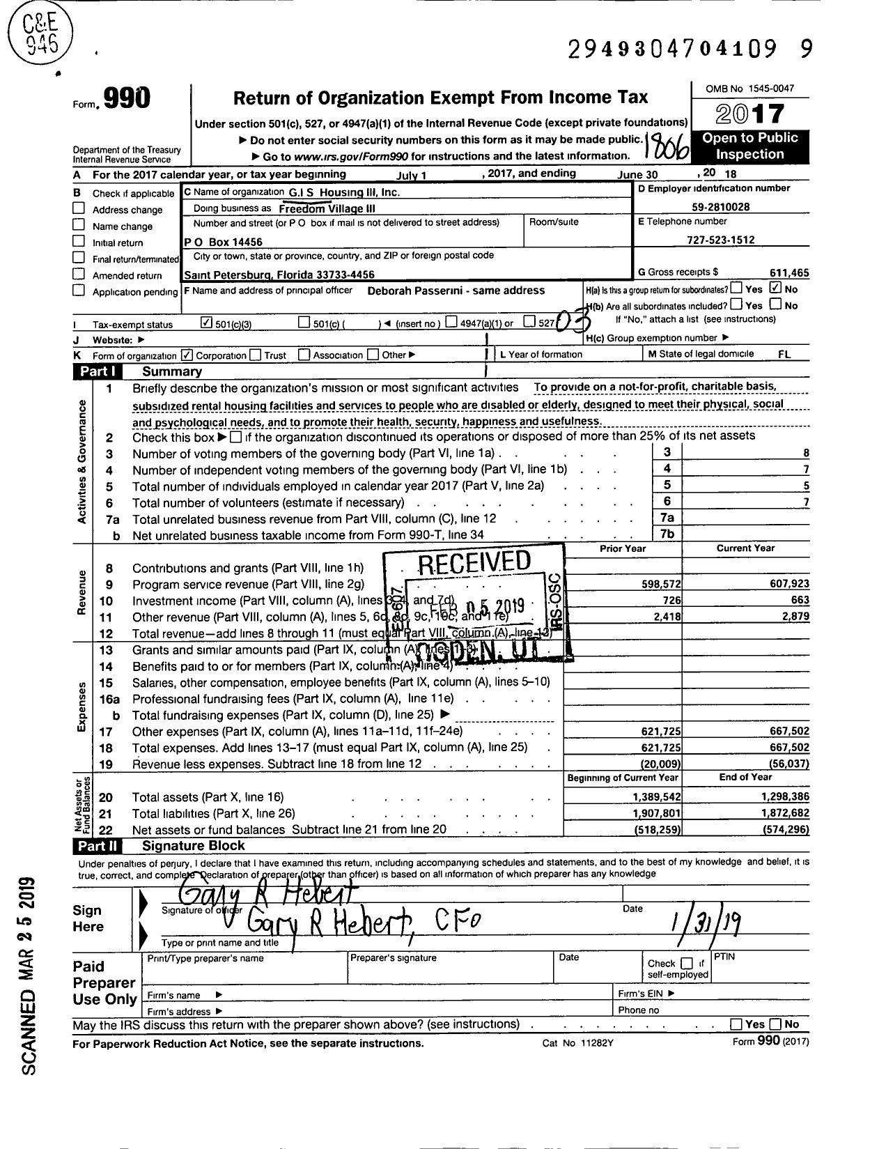 Image of first page of 2017 Form 990 for Freedom Village III