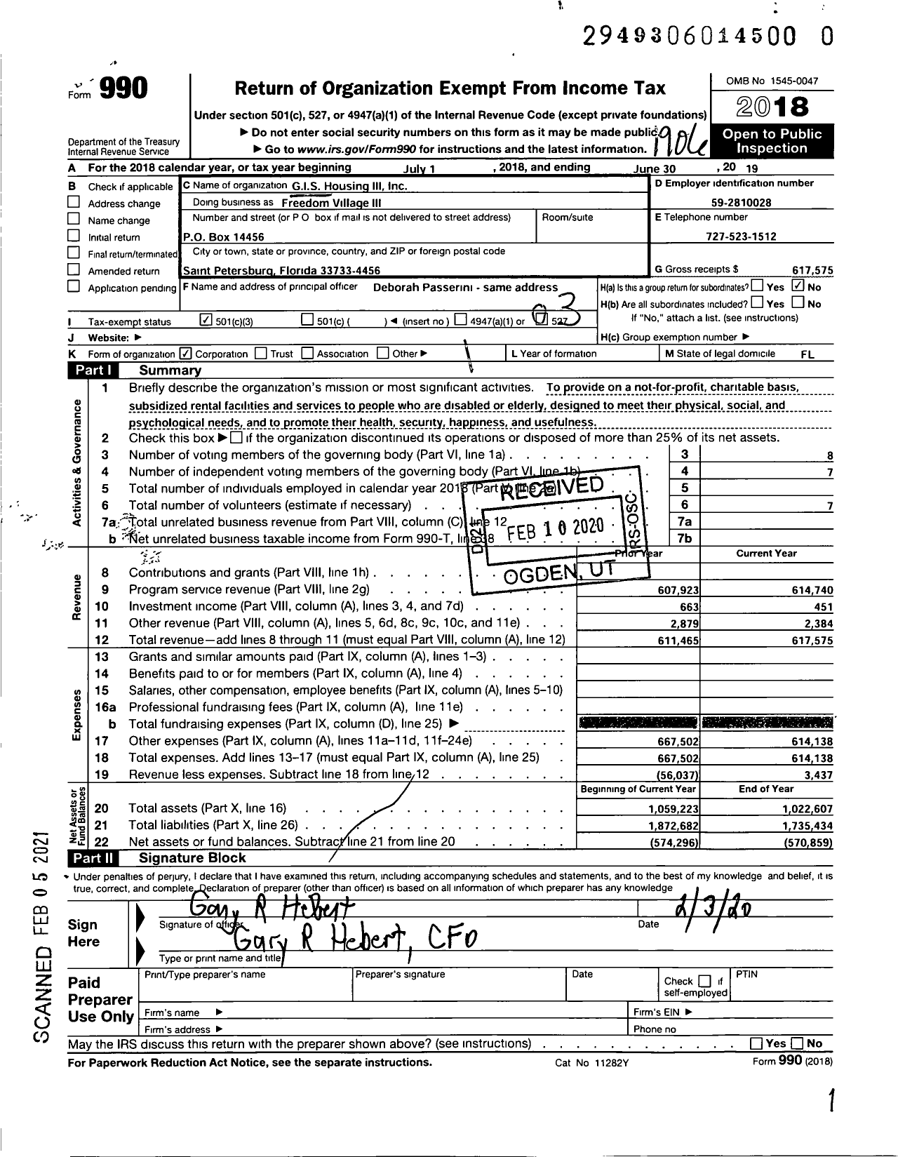 Image of first page of 2018 Form 990 for Freedom Village III