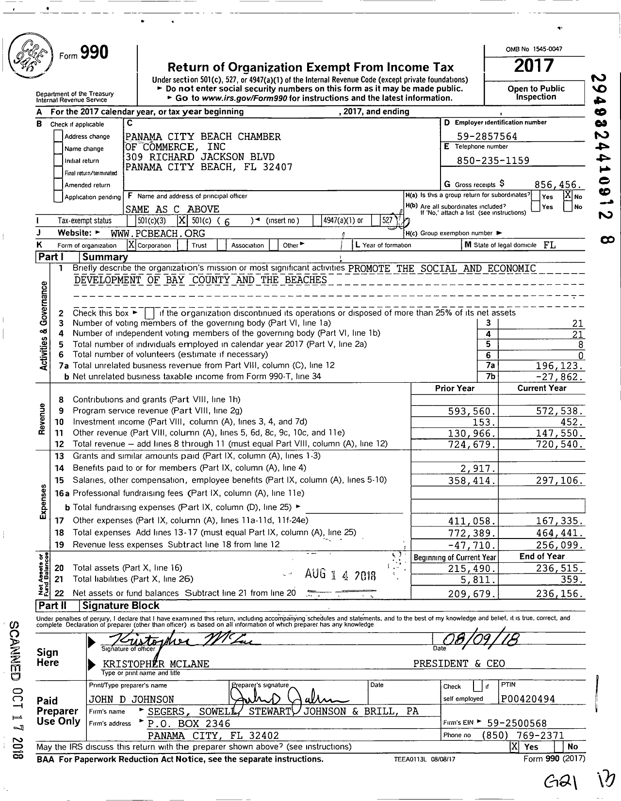 Image of first page of 2017 Form 990O for Panama City Beach Chamber of Commerce