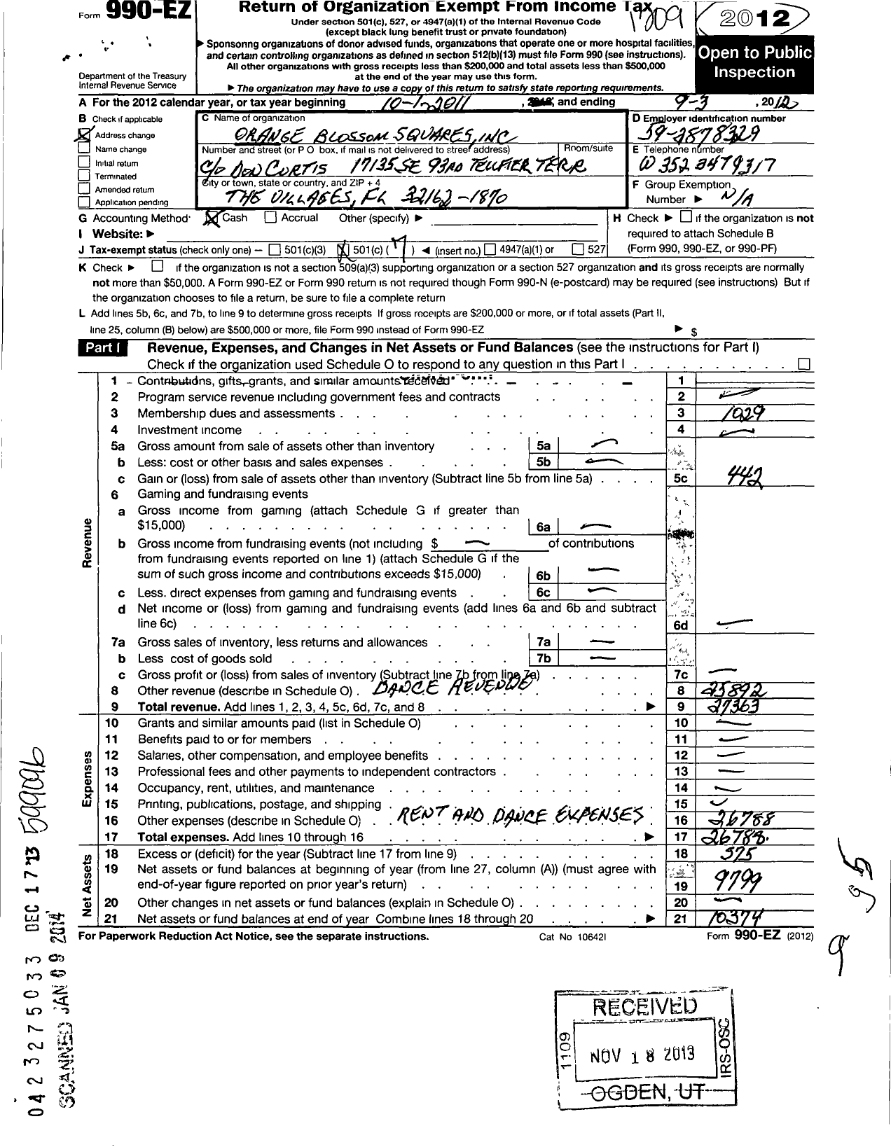 Image of first page of 2011 Form 990EO for Orange Blossom Squares