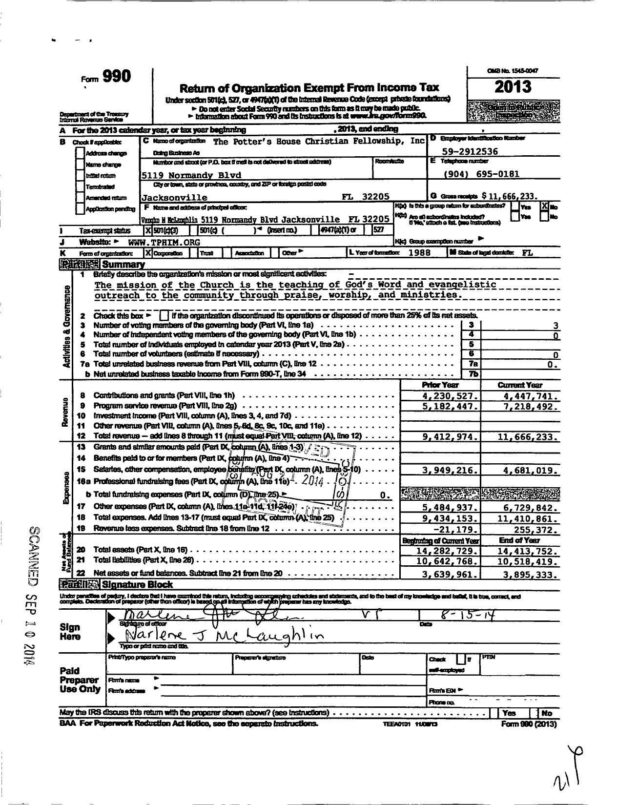 Image of first page of 2013 Form 990 for The Potter's House International Ministries (TPHIM)