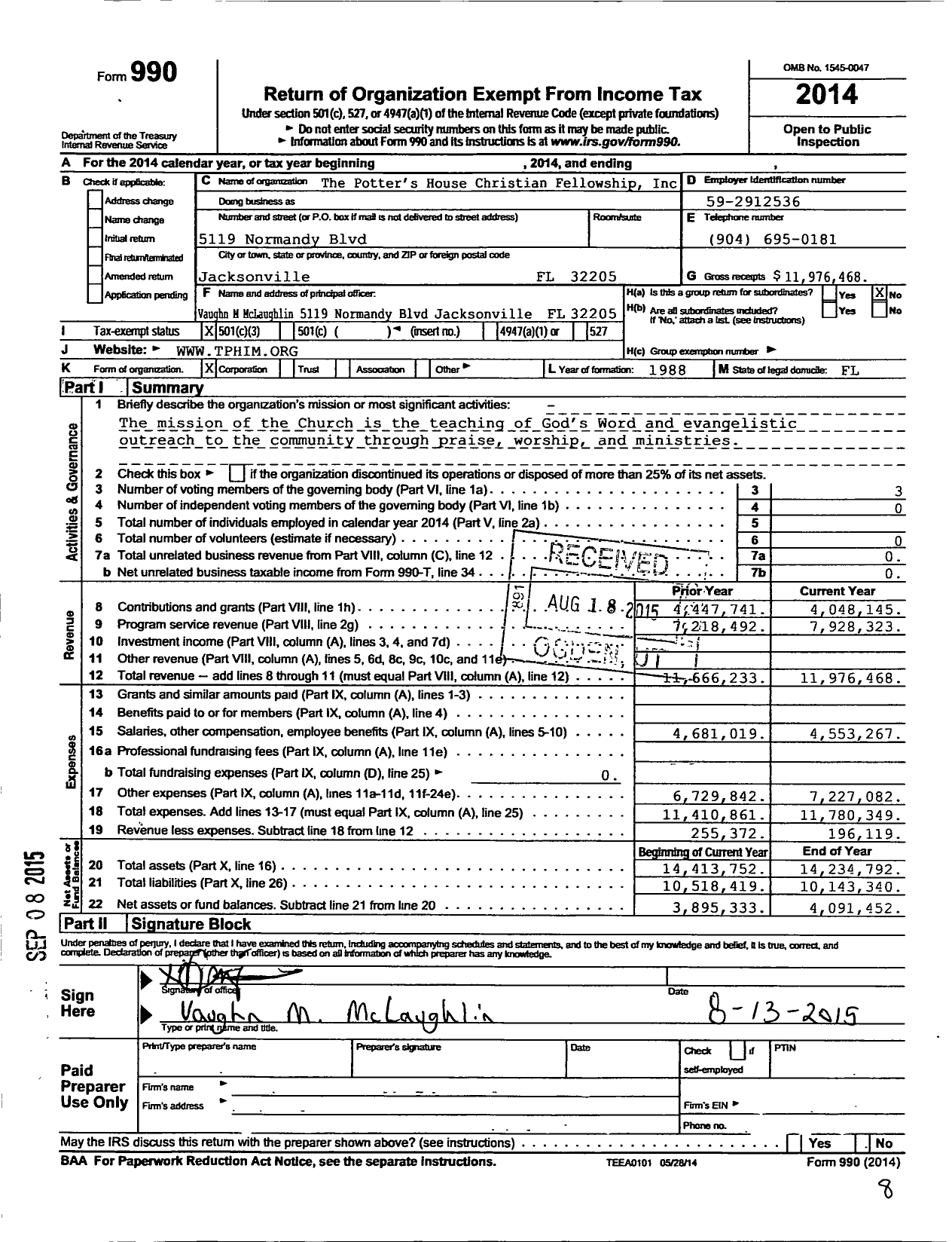 Image of first page of 2014 Form 990 for The Potter's House International Ministries (TPHIM)