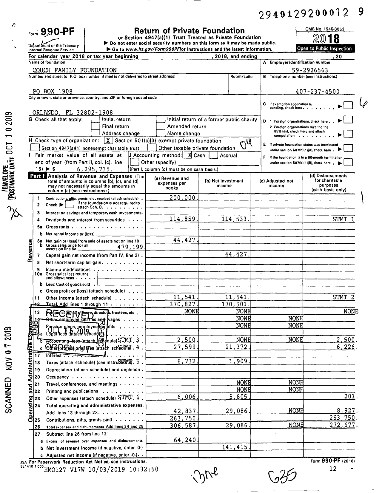 Image of first page of 2018 Form 990PF for Couch Family Foundation