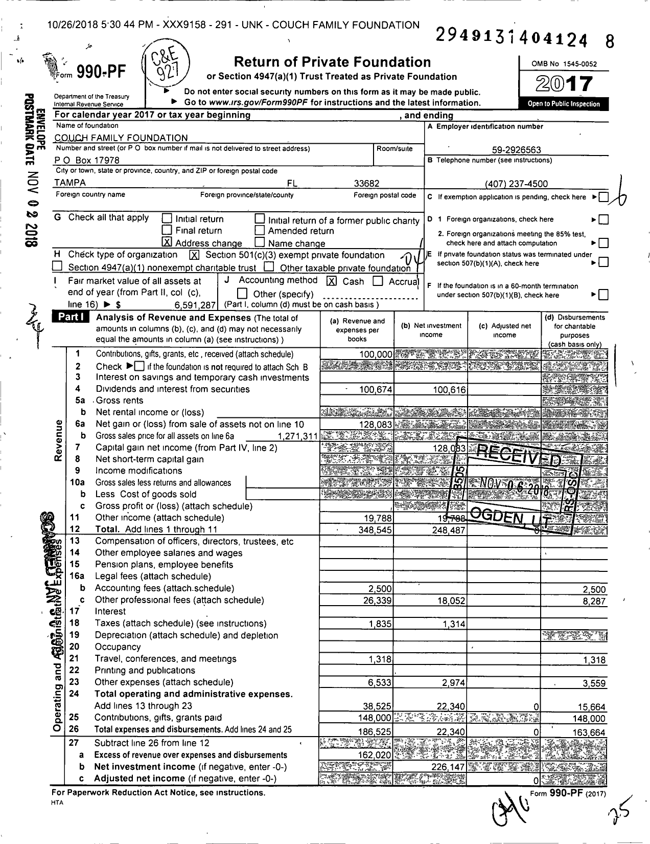 Image of first page of 2017 Form 990PF for Couch Family Foundation