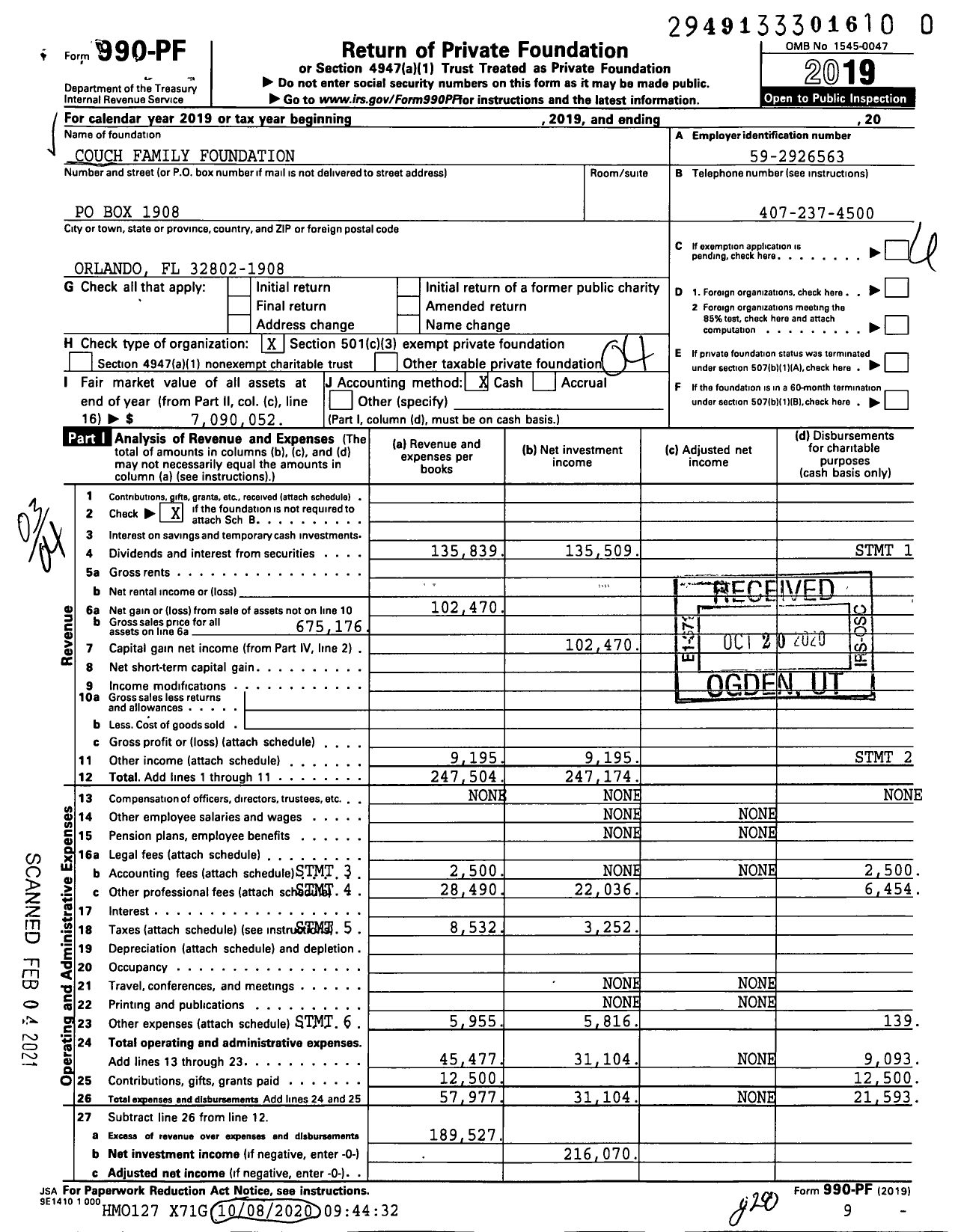 Image of first page of 2019 Form 990PF for Couch Family Foundation