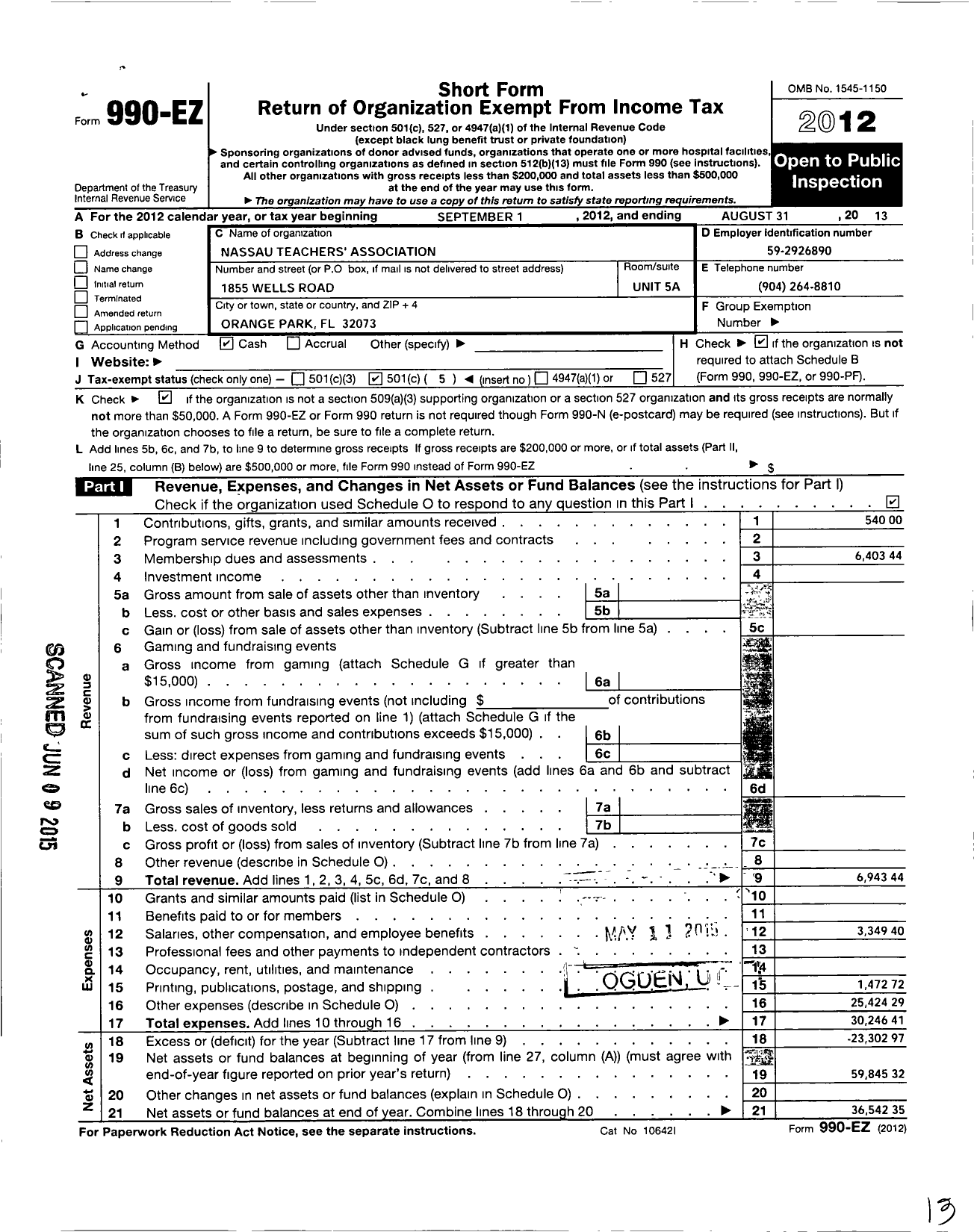 Image of first page of 2012 Form 990EO for Florida Education Association / Nassau Teachers Association