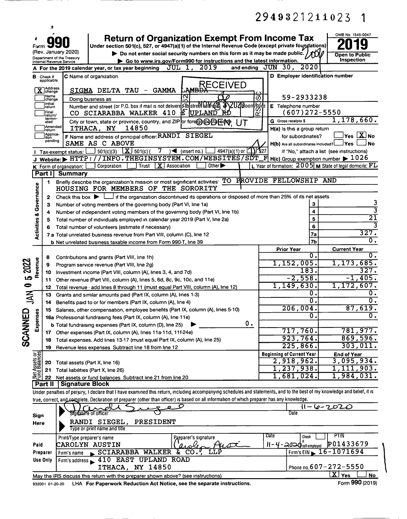 Image of first page of 2019 Form 990O for Sigma Delta Tau - Gamma Lambda Chapter