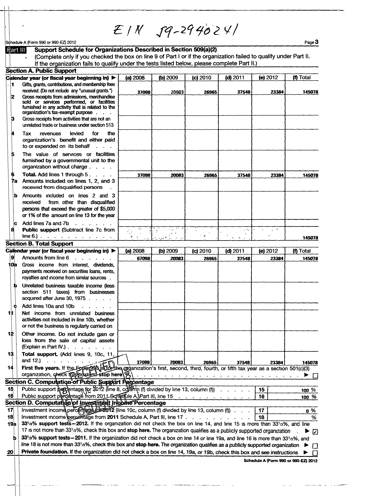 Image of first page of 2012 Form 990ER for Colombian American Association of Florida