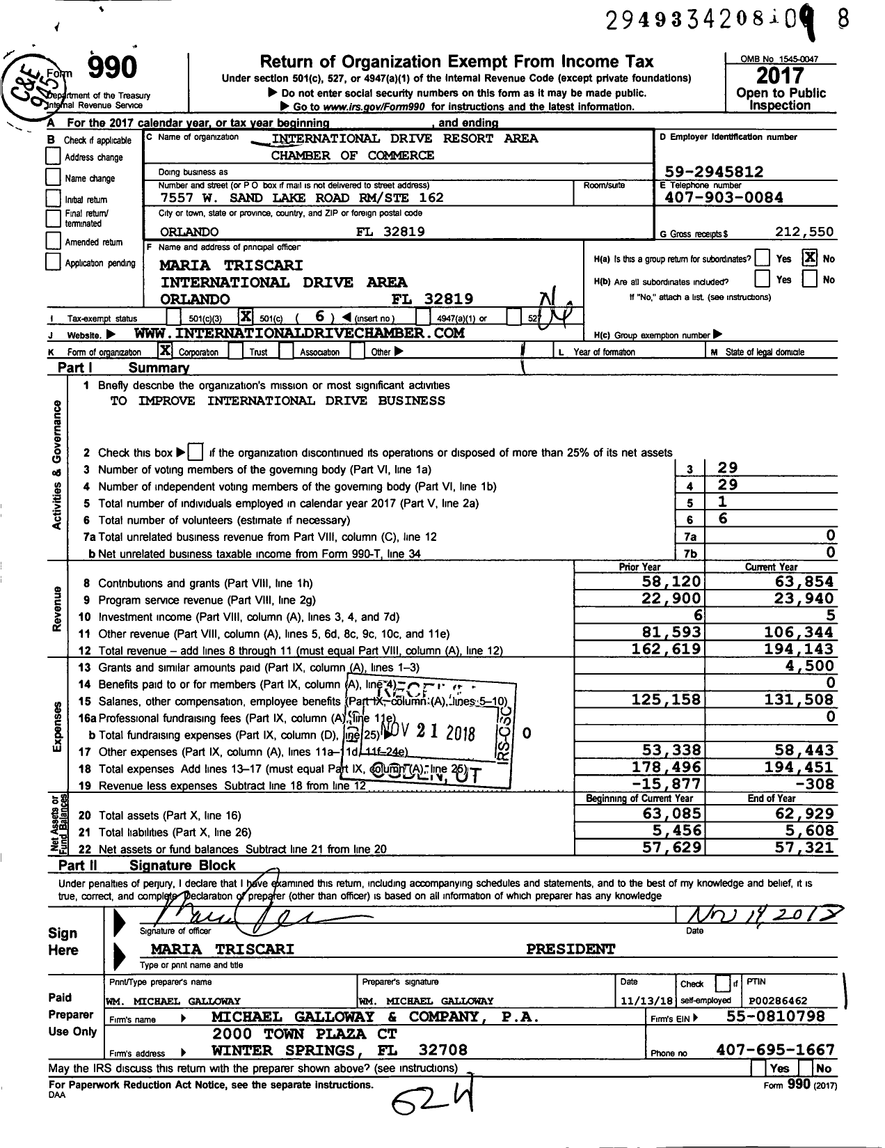 Image of first page of 2017 Form 990O for International Drive Resort Area Chamber of Commerce