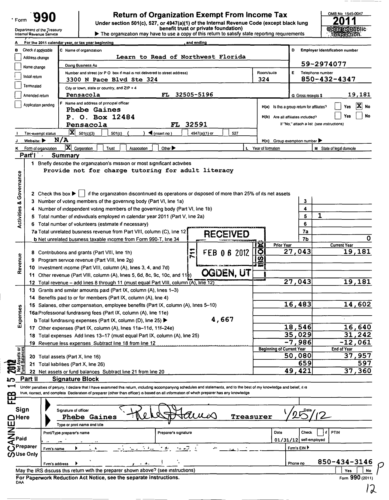 Image of first page of 2011 Form 990 for Learn To Read of Northwest Florida