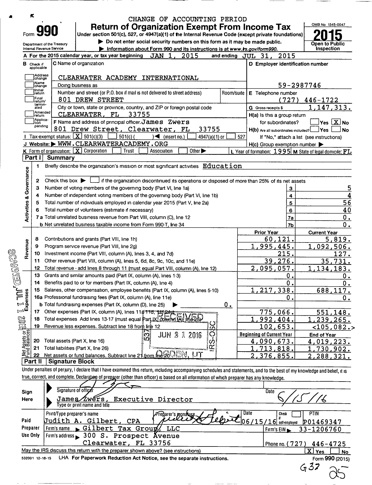 Image of first page of 2014 Form 990 for Clearwater Academy International (CAI)