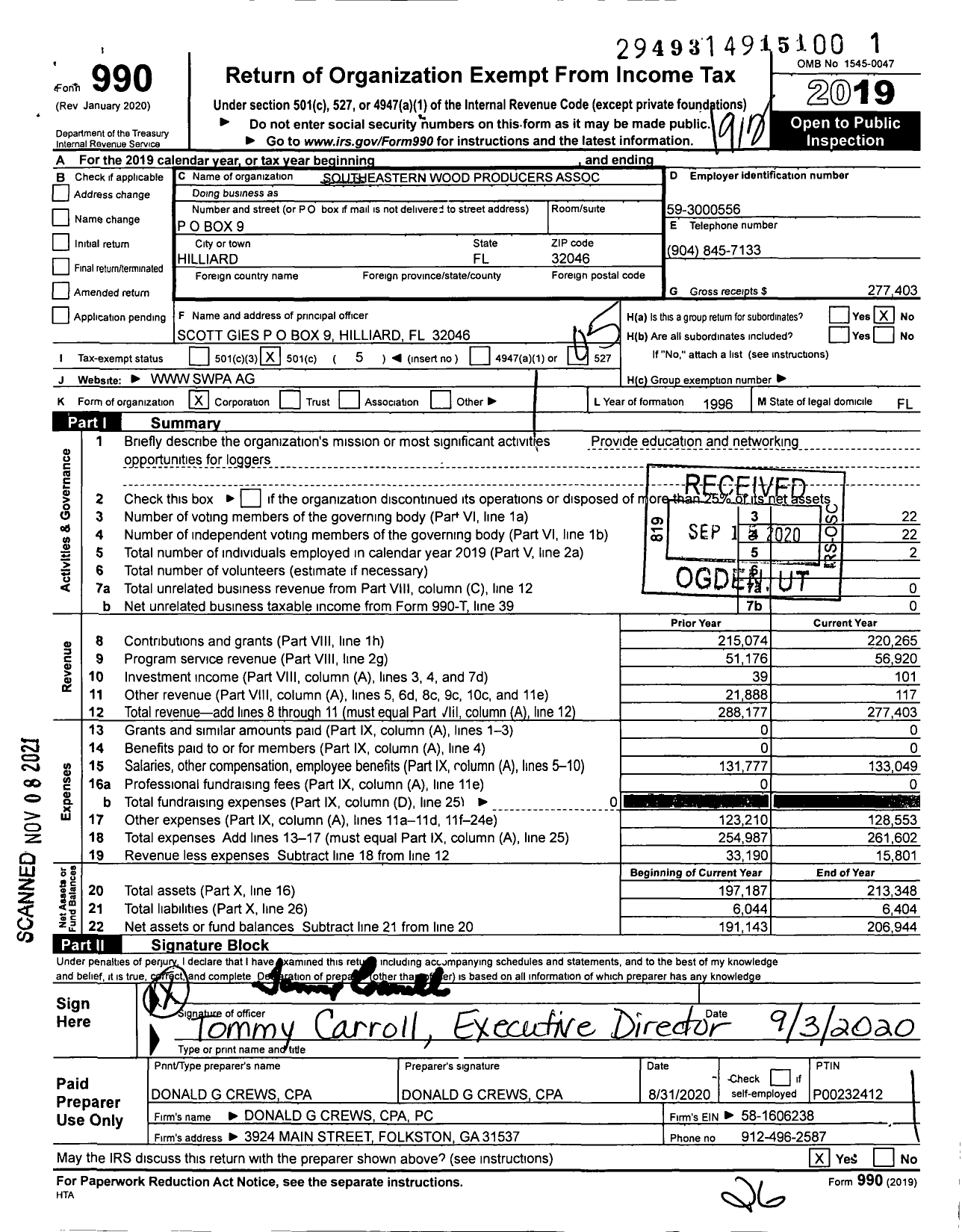 Image of first page of 2019 Form 990O for Southeastern Wood Producers Association