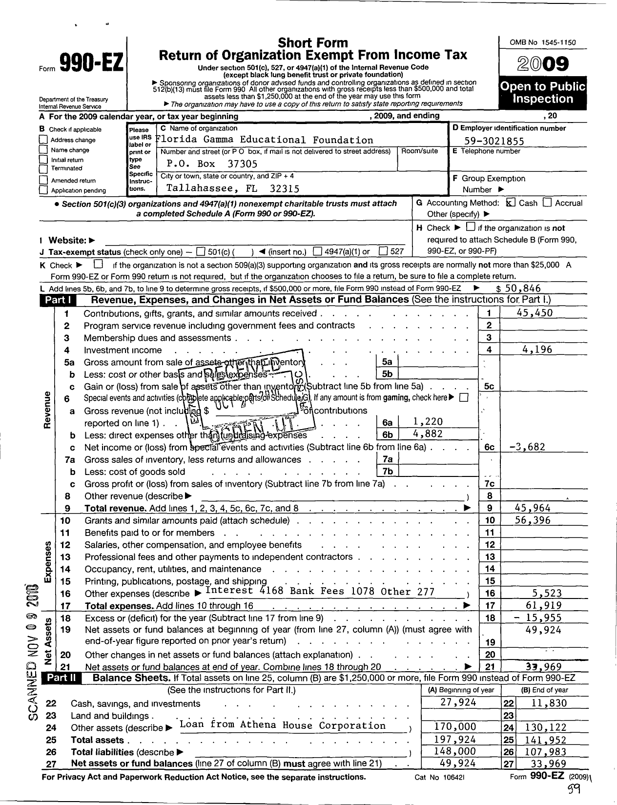 Image of first page of 2009 Form 990EO for Florida Gamma Educational Foundation