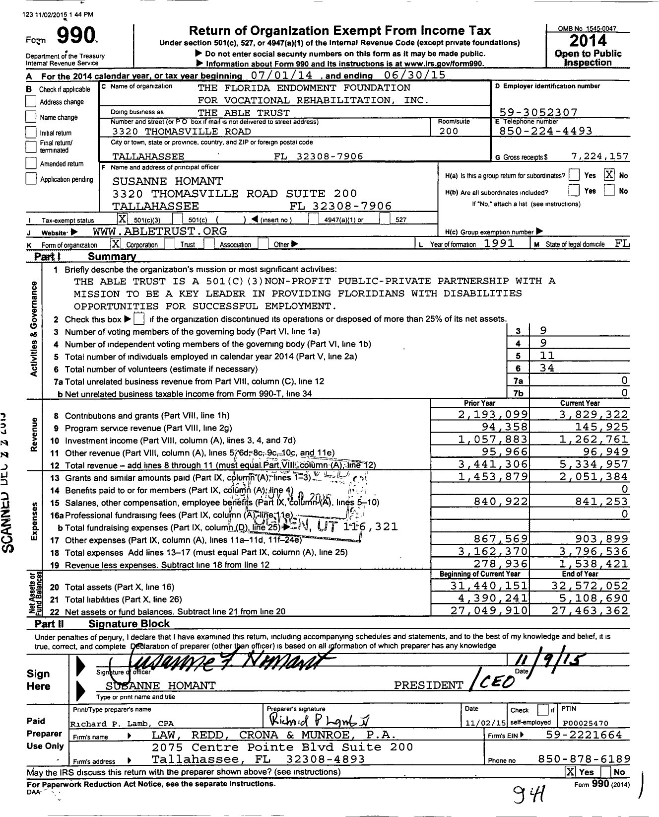 Image of first page of 2014 Form 990 for The Able Trust