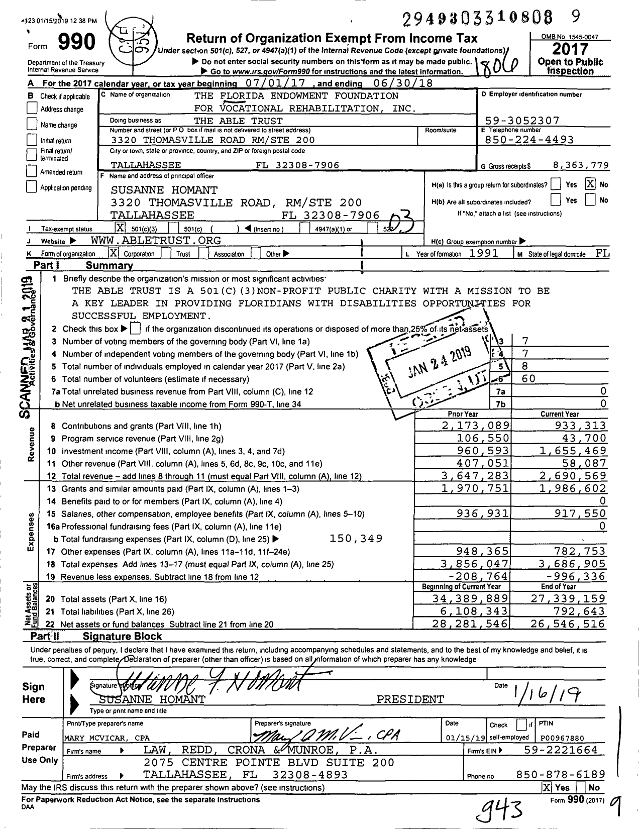 Image of first page of 2017 Form 990 for The Able Trust