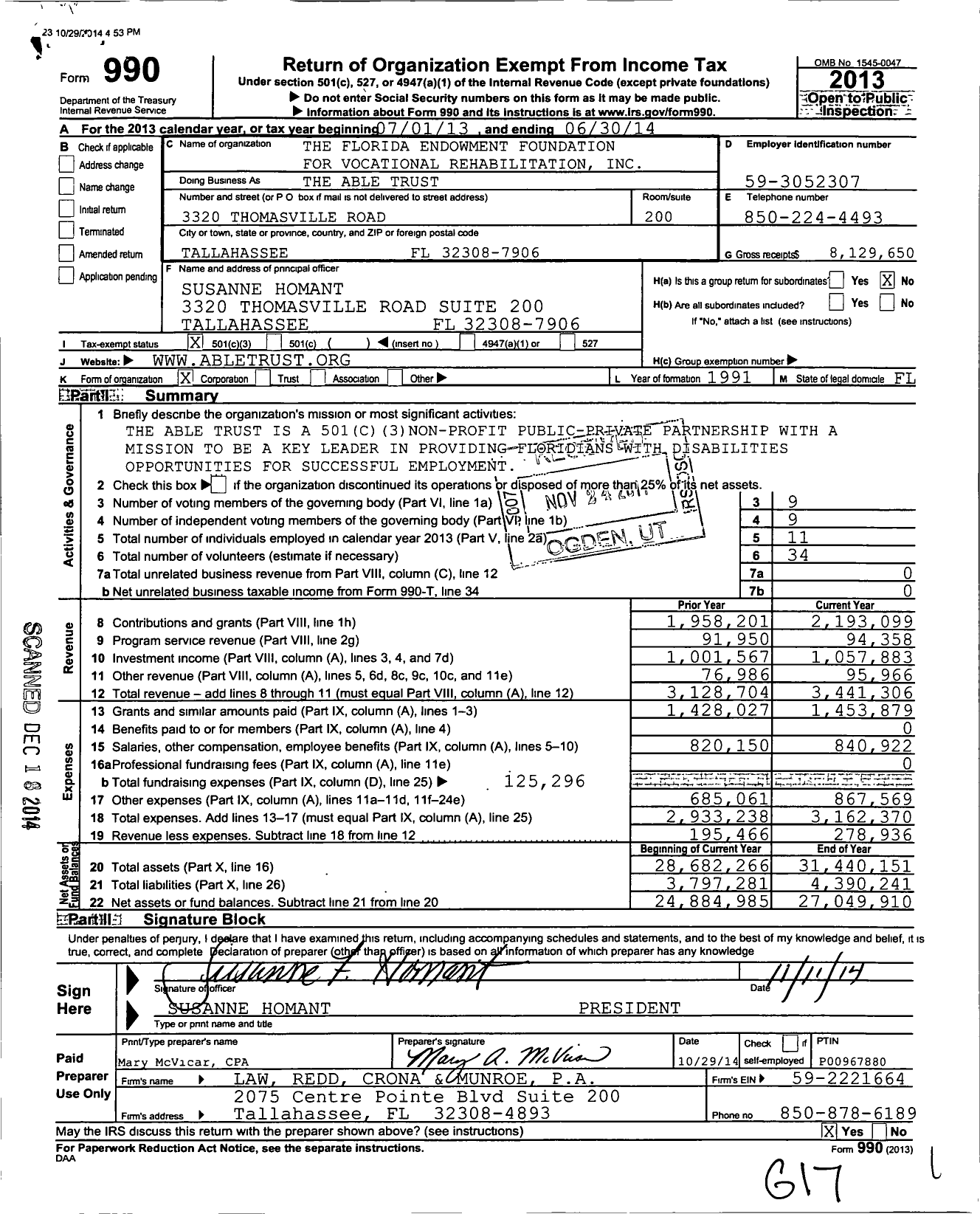 Image of first page of 2013 Form 990 for The Able Trust
