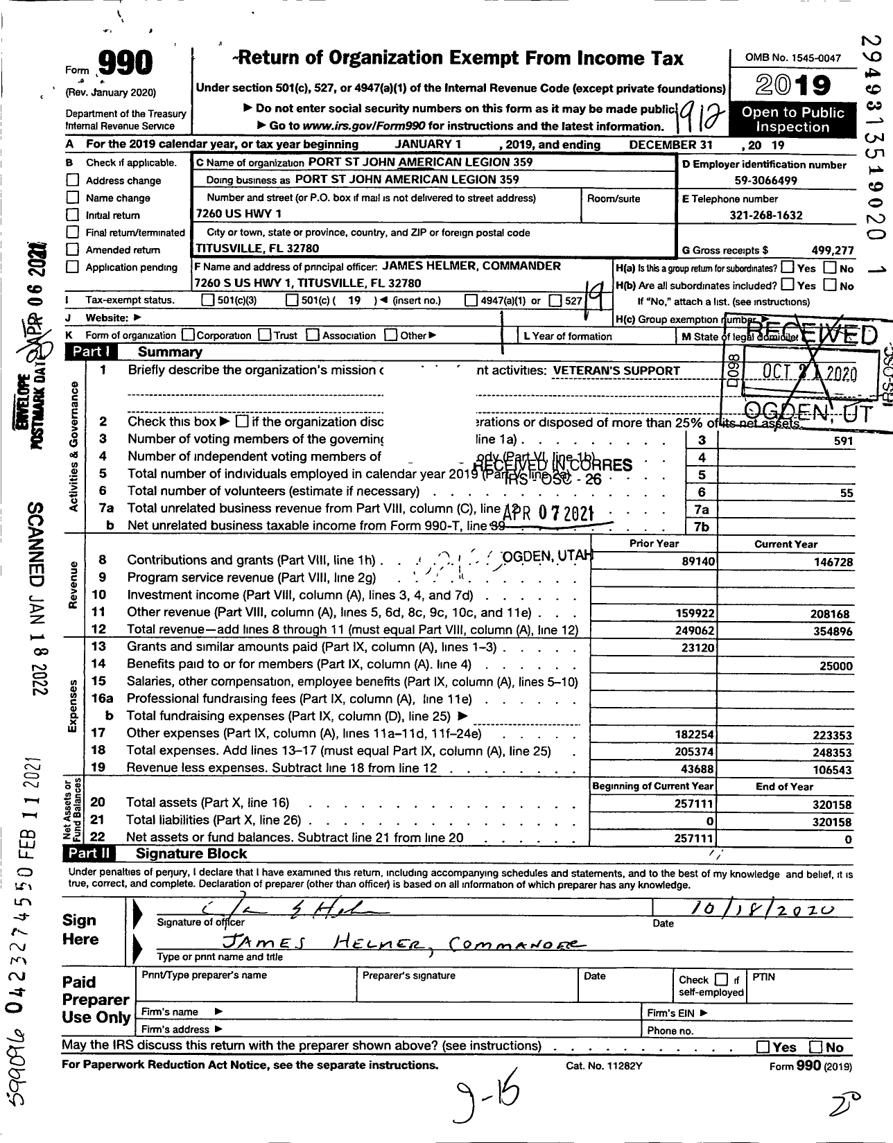 Image of first page of 2019 Form 990O for American Legion - Port St John American Legion 359