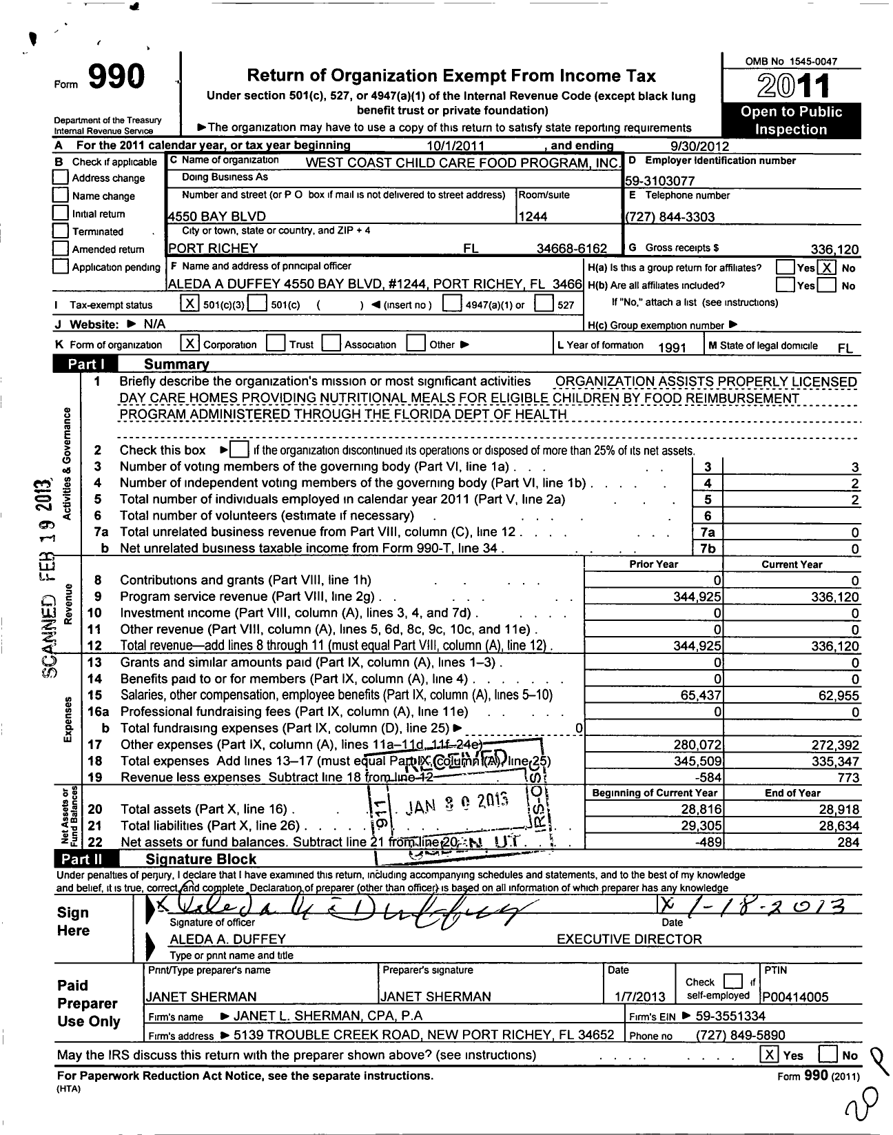 Image of first page of 2011 Form 990 for West Coast Child Care Food Program