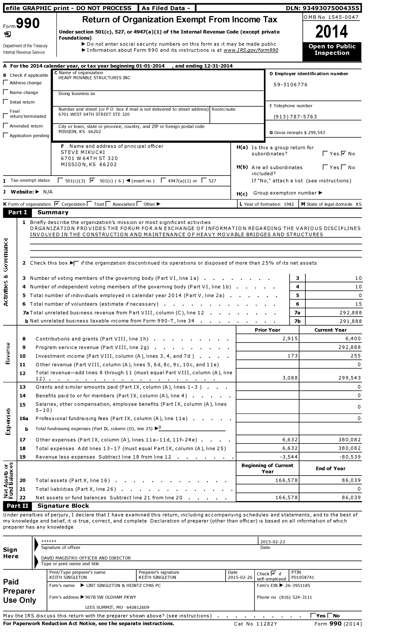 Image of first page of 2014 Form 990O for Heavy Movable Structures