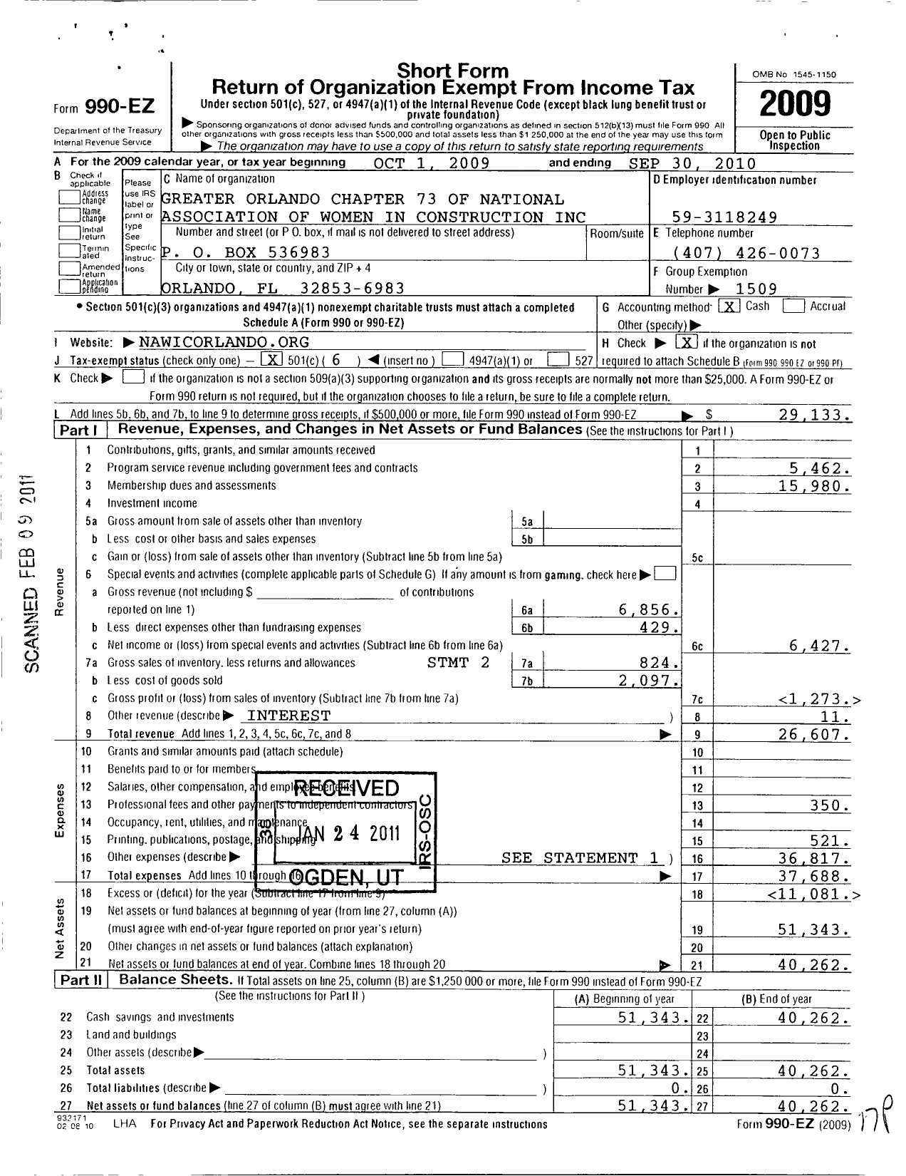 Image of first page of 2009 Form 990EO for National Association of Women in Construction - 73 Greater Orlando