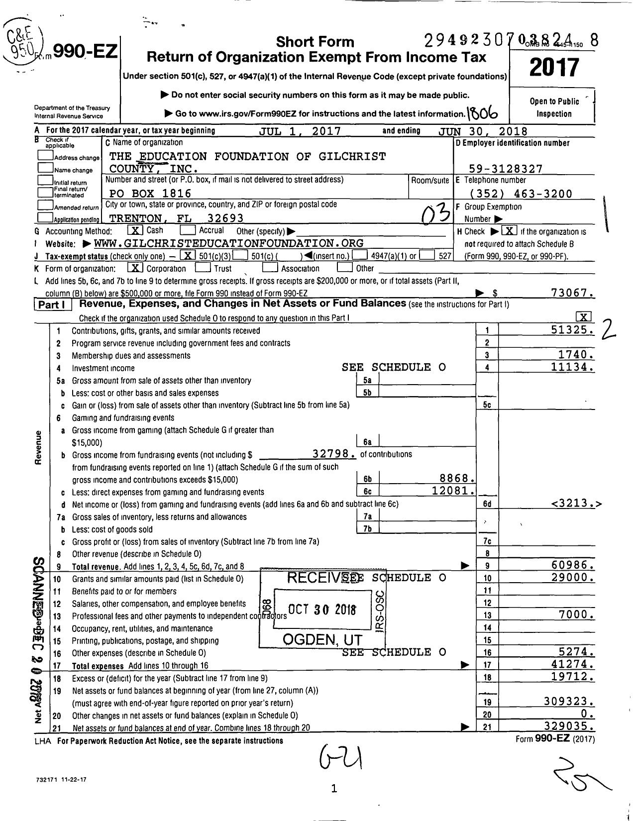 Image of first page of 2017 Form 990EZ for The Education Foundation of Gilchrist County