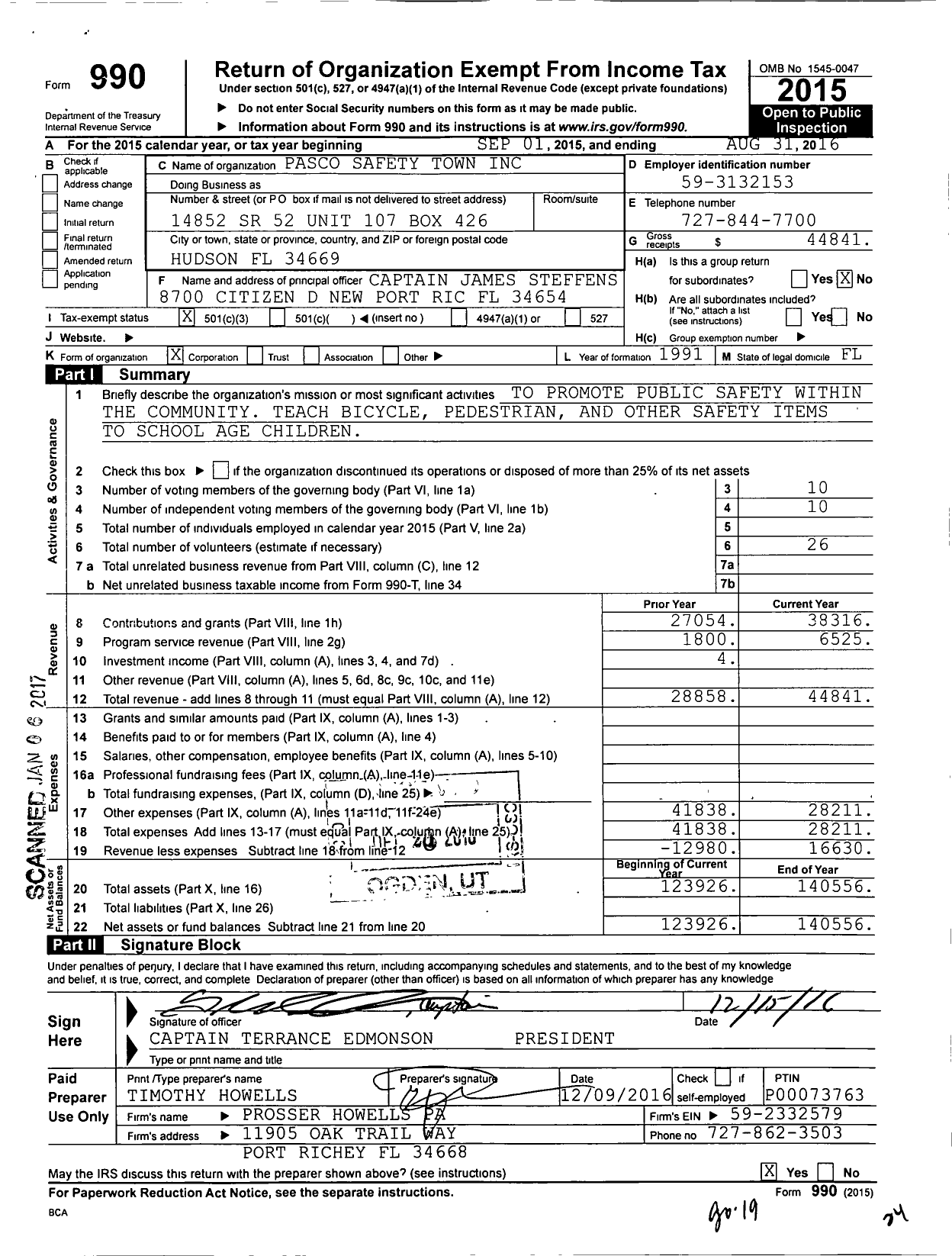 Image of first page of 2015 Form 990 for Pasco Safety Town