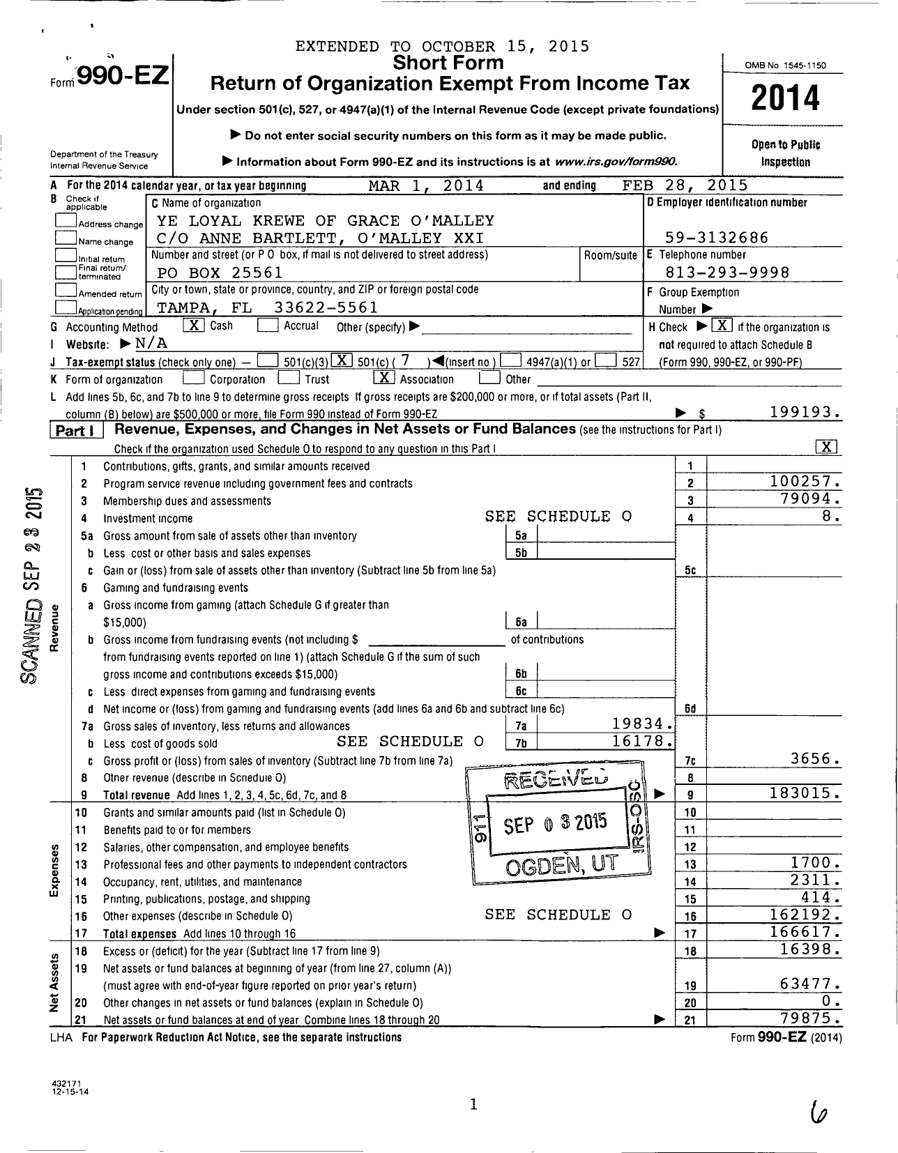 Image of first page of 2014 Form 990EO for Ye Loyal Krewe of Grace O'Malley