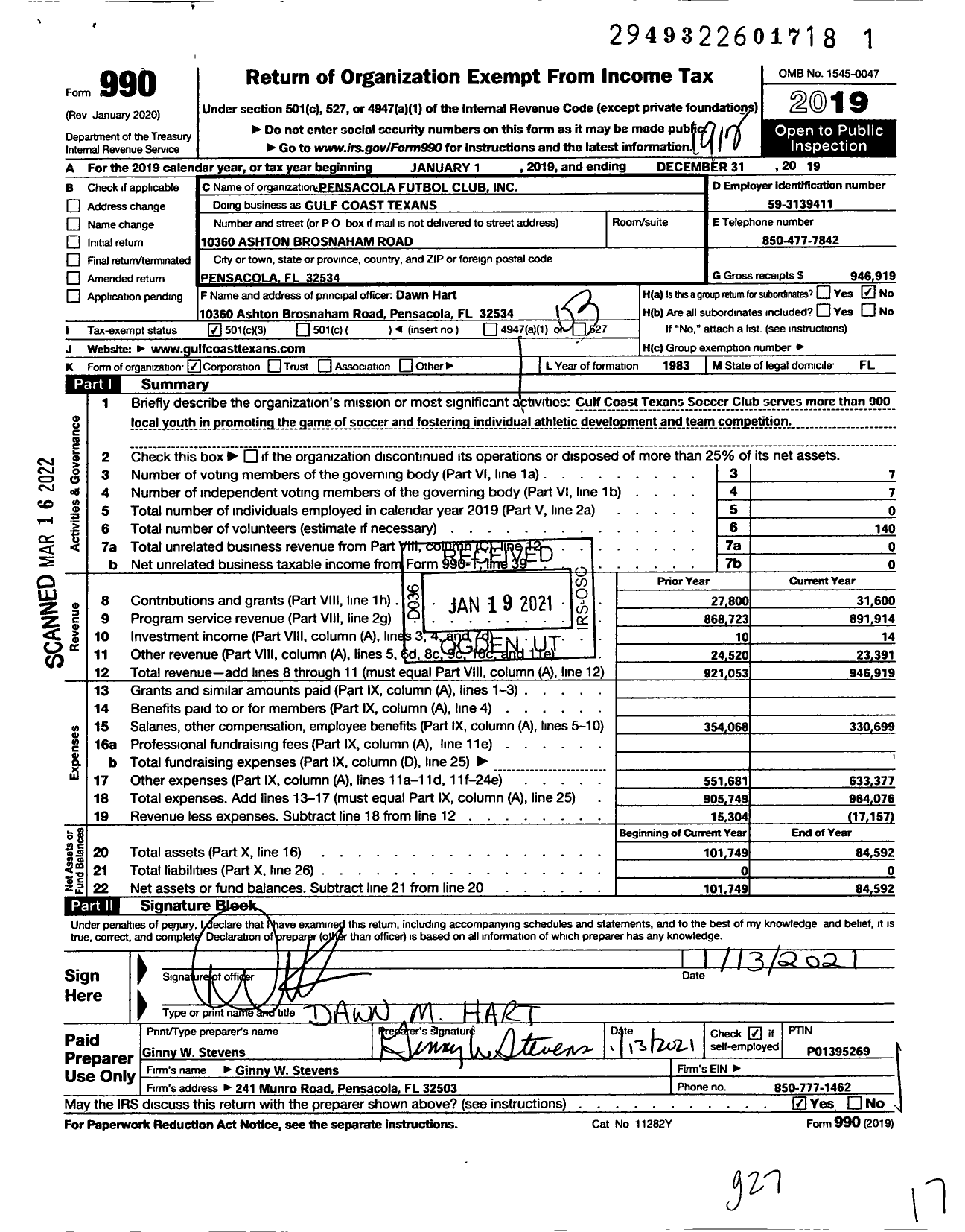 Image of first page of 2019 Form 990 for Gulf Coast Texans