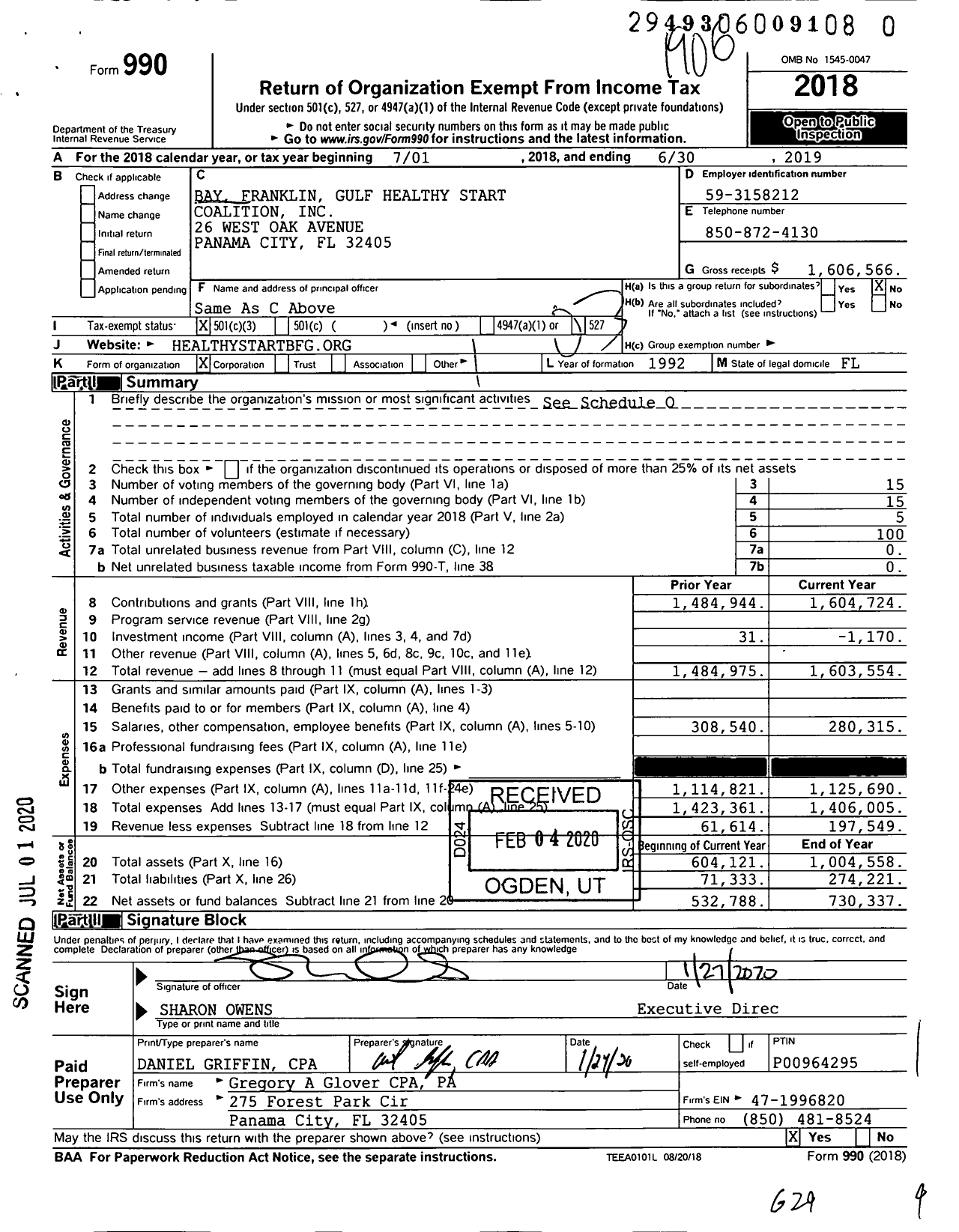 Image of first page of 2018 Form 990 for Bay Franklin Gulf Healthy Start Coalition