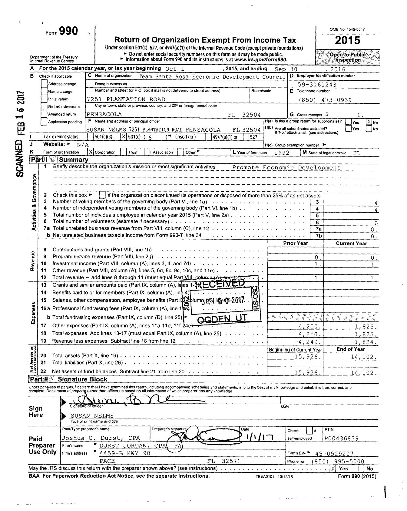 Image of first page of 2015 Form 990O for Team Santa Rosa Economic Development Council