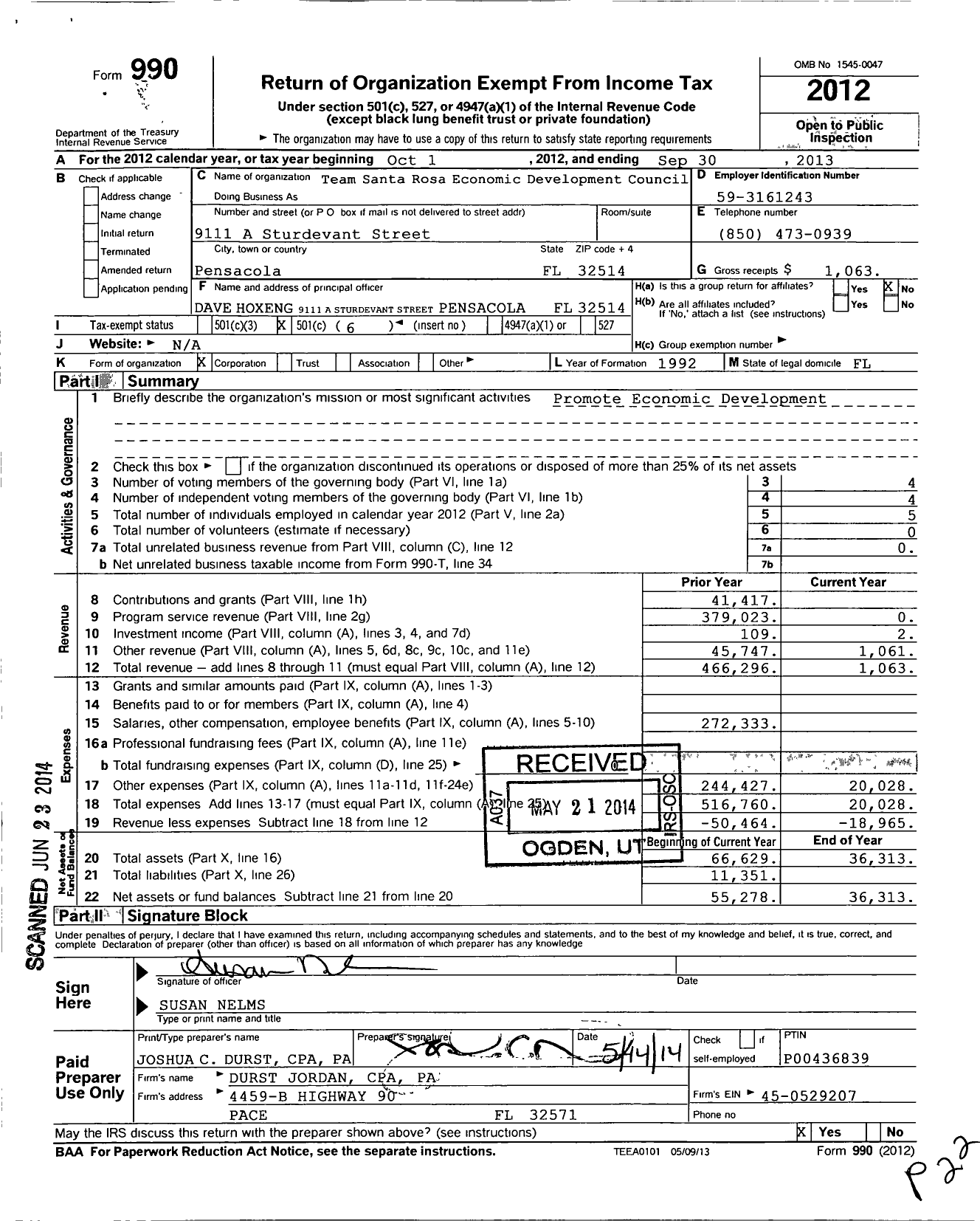 Image of first page of 2012 Form 990O for Team Santa Rosa Economic Development Council