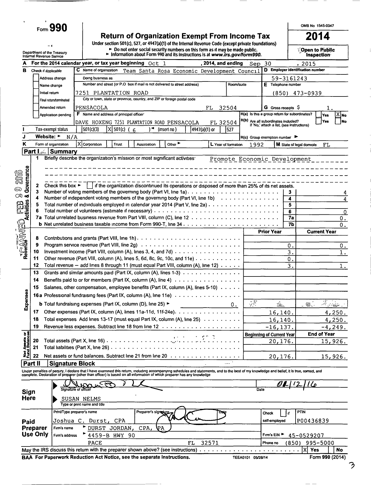 Image of first page of 2014 Form 990O for Team Santa Rosa Economic Development Council