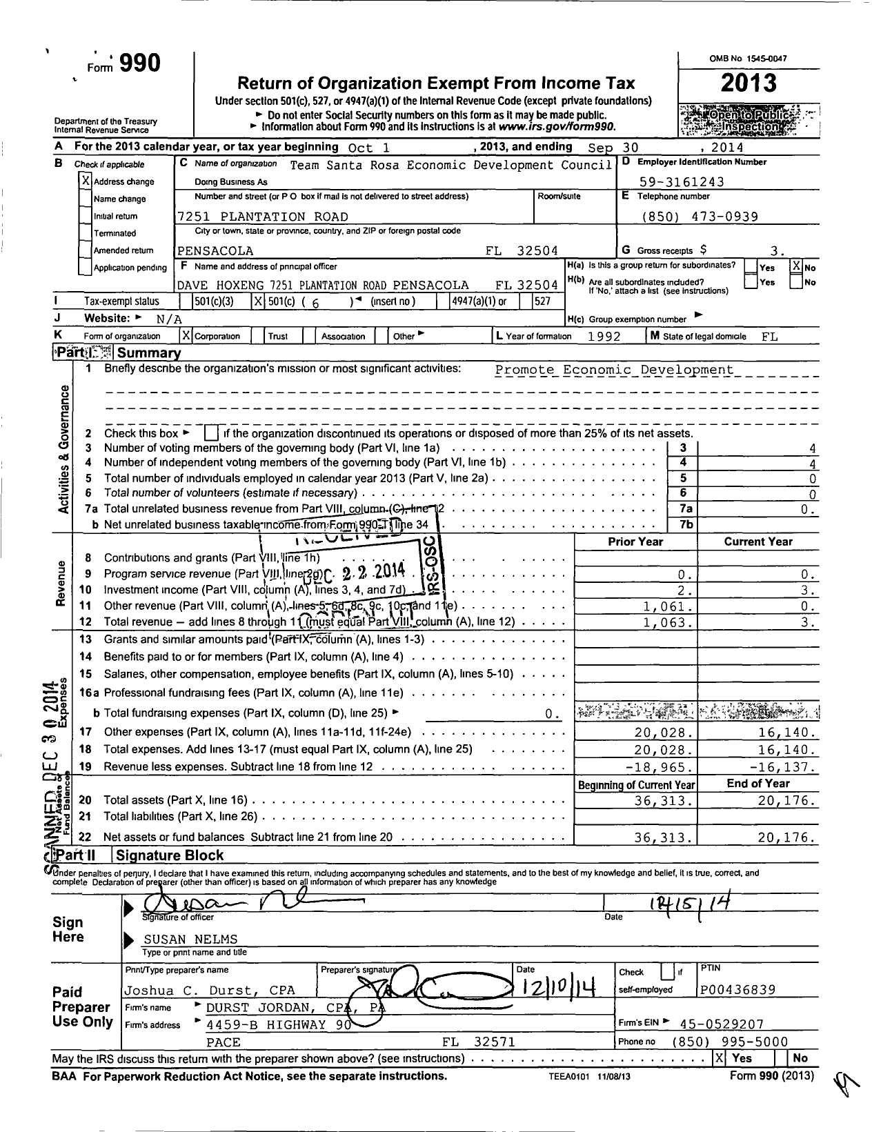 Image of first page of 2013 Form 990O for Team Santa Rosa Economic Development Council