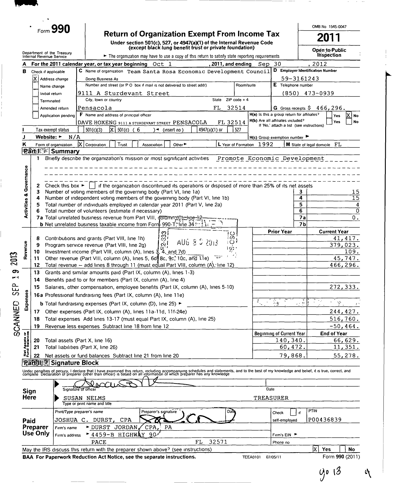 Image of first page of 2011 Form 990O for Team Santa Rosa Economic Development Council