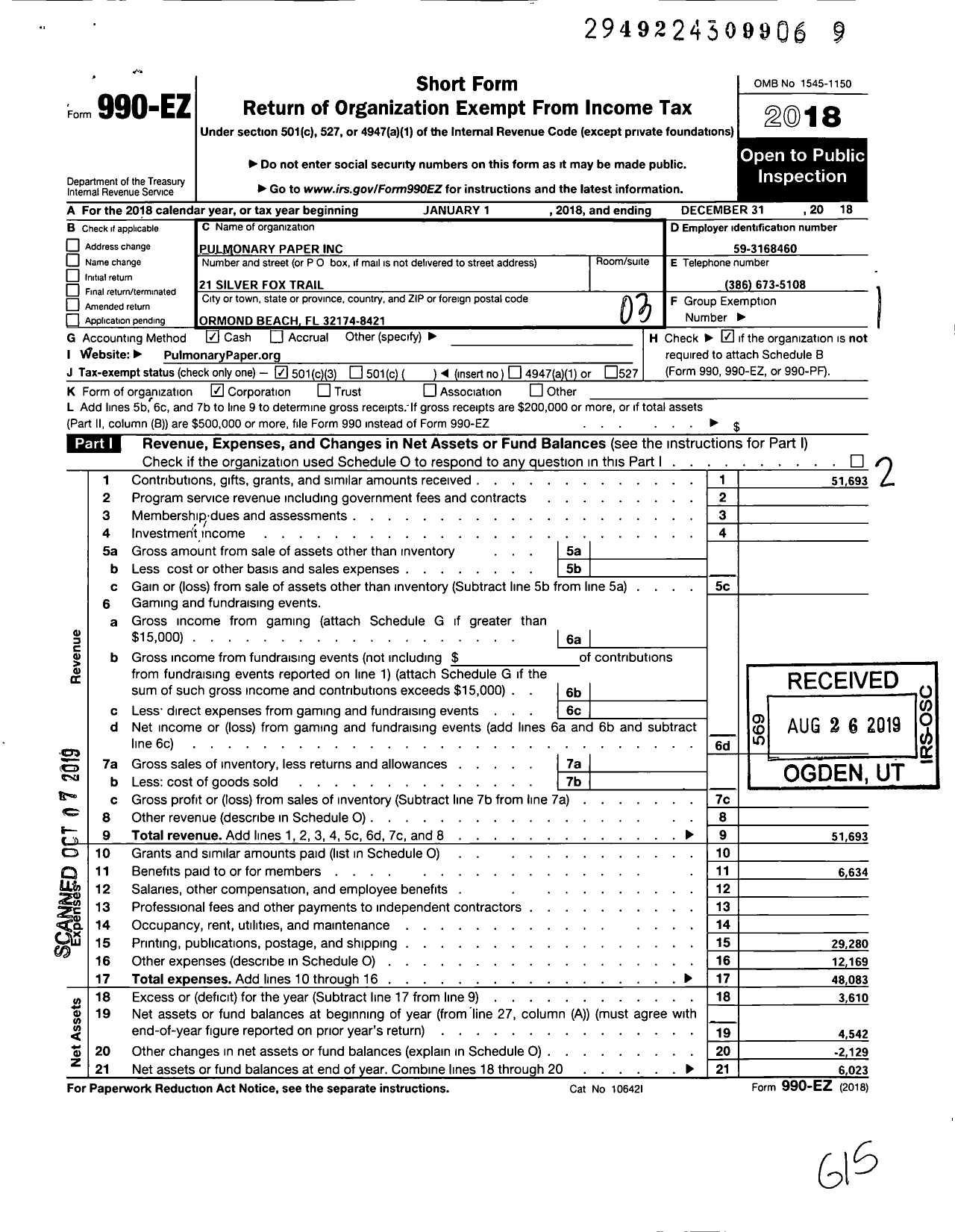 Image of first page of 2018 Form 990EZ for Pulmonary Paper