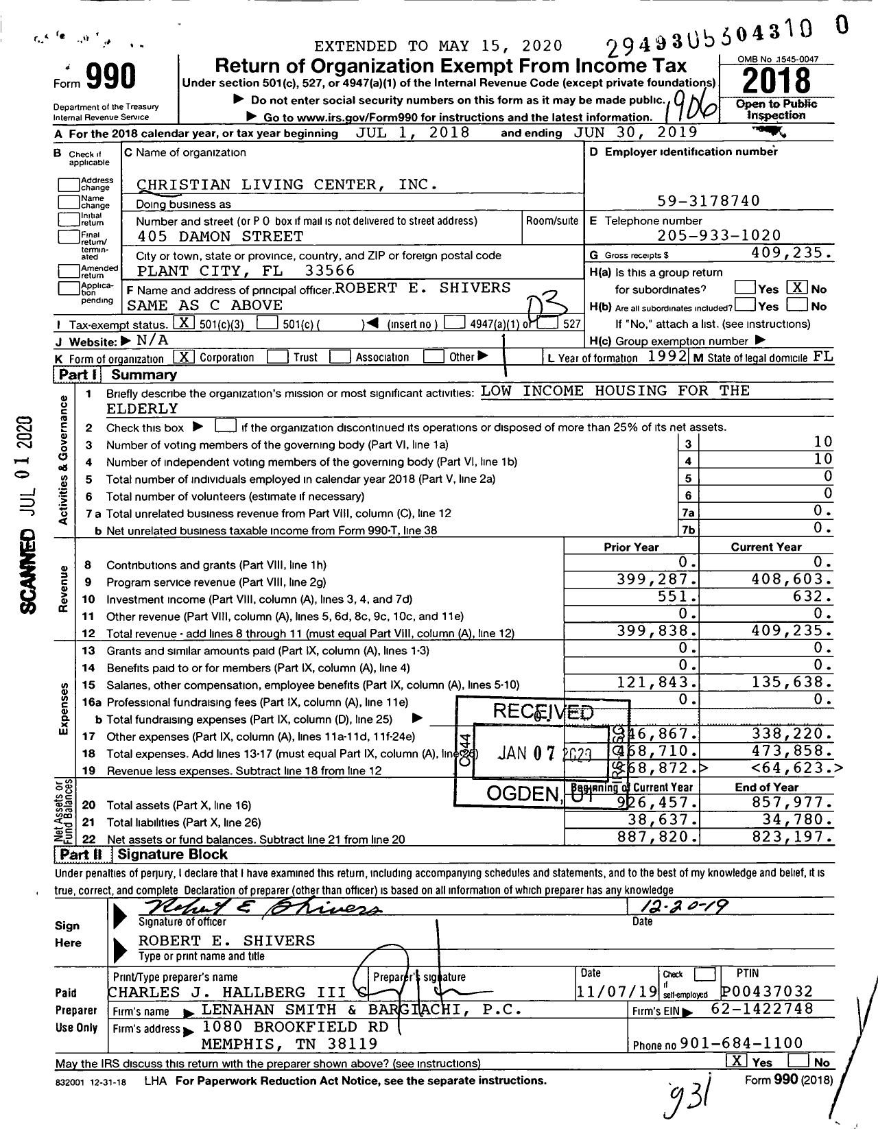Image of first page of 2018 Form 990 for Christian Living Center