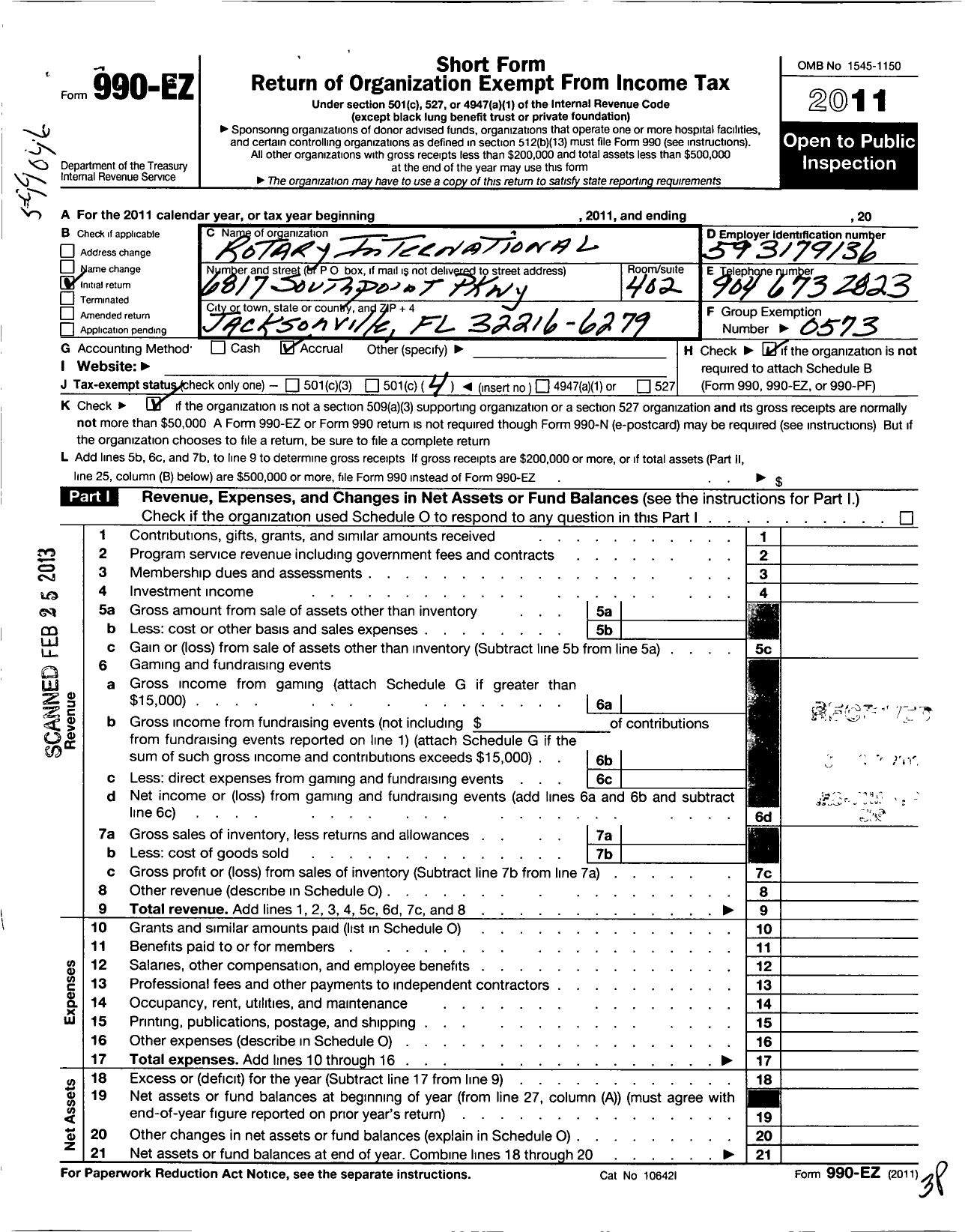 Image of first page of 2011 Form 990EO for Rotary Club of East Arlington