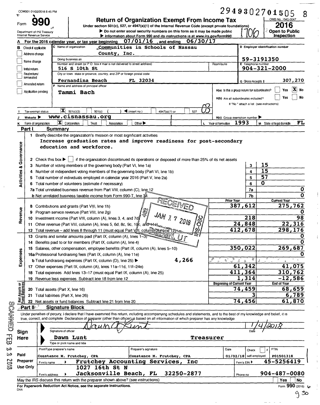 Image of first page of 2016 Form 990 for Communities in Schools of Nassau County