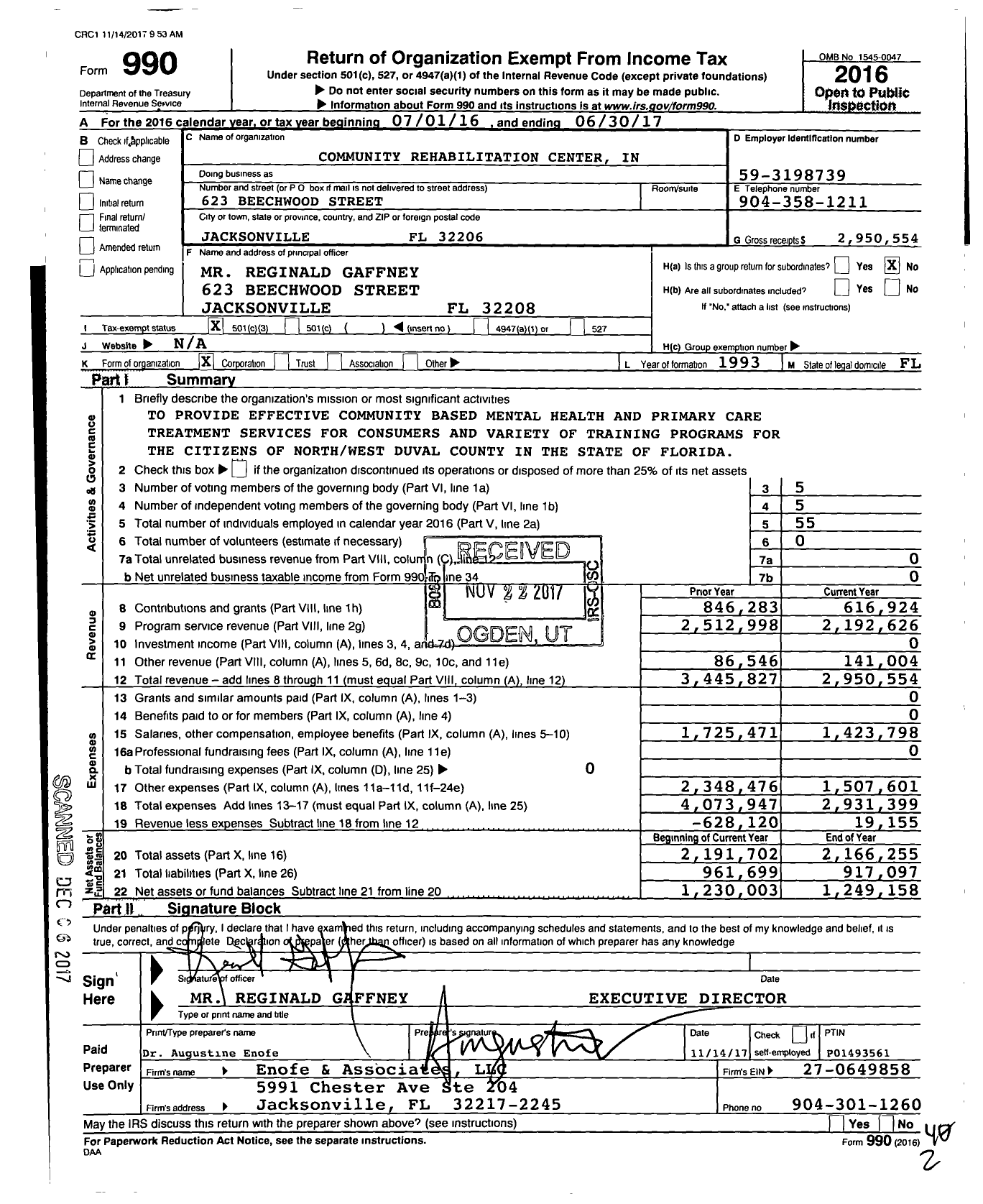 Image of first page of 2016 Form 990 for Community Rehabilitation Center in