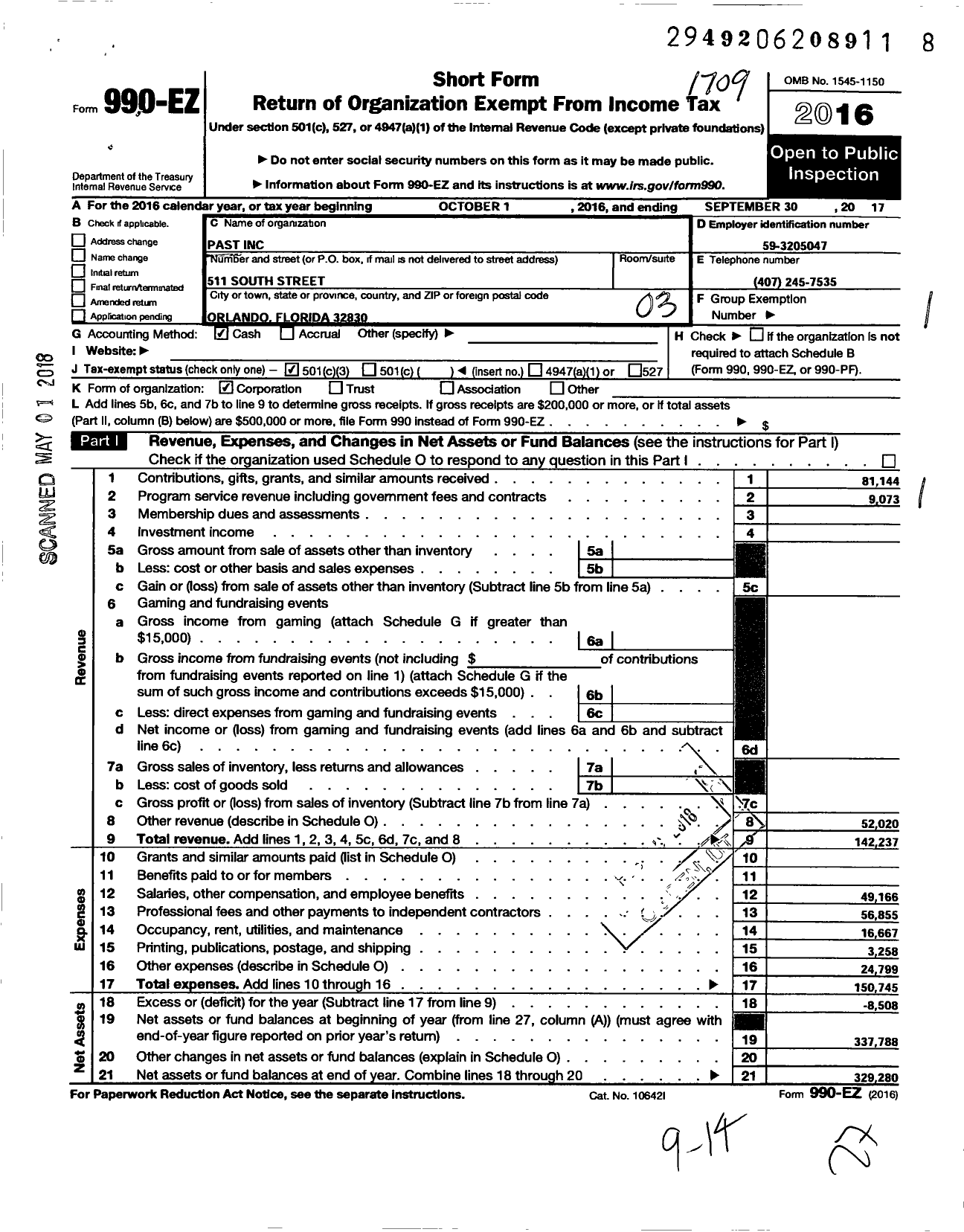 Image of first page of 2016 Form 990EZ for The Association To Preserve African American Socie