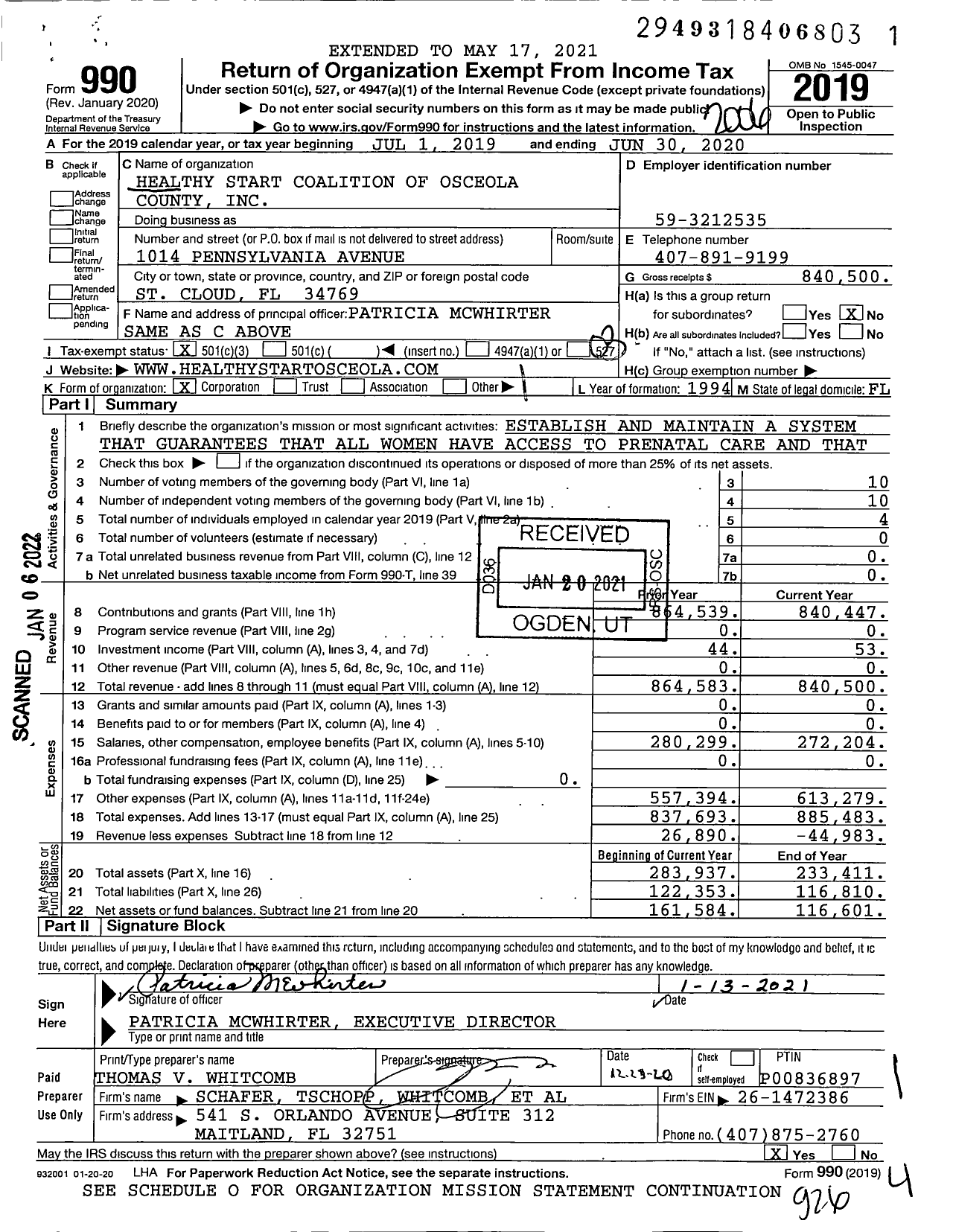 Image of first page of 2019 Form 990 for Healthy Start Coalition of Osceola County