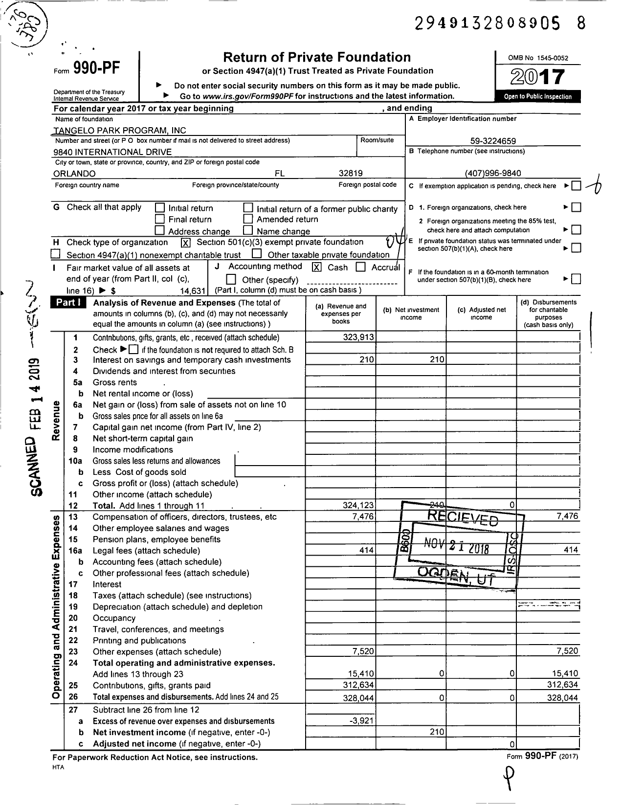 Image of first page of 2017 Form 990PF for Tangelo Park Program